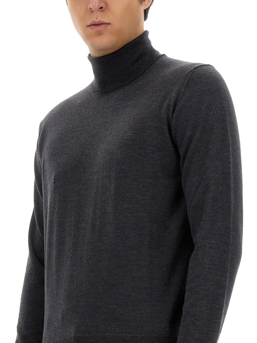 Shop Etro Turtleneck With Embroidery In Charcoal