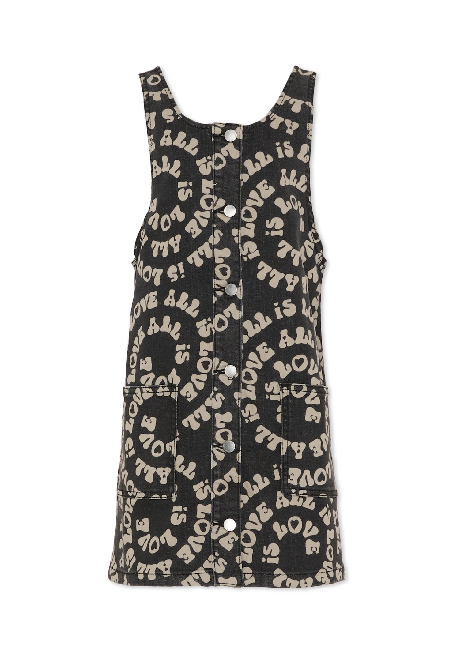 Stella Mccartney Black Pinafore Dress With All-over Print For Girl In Black