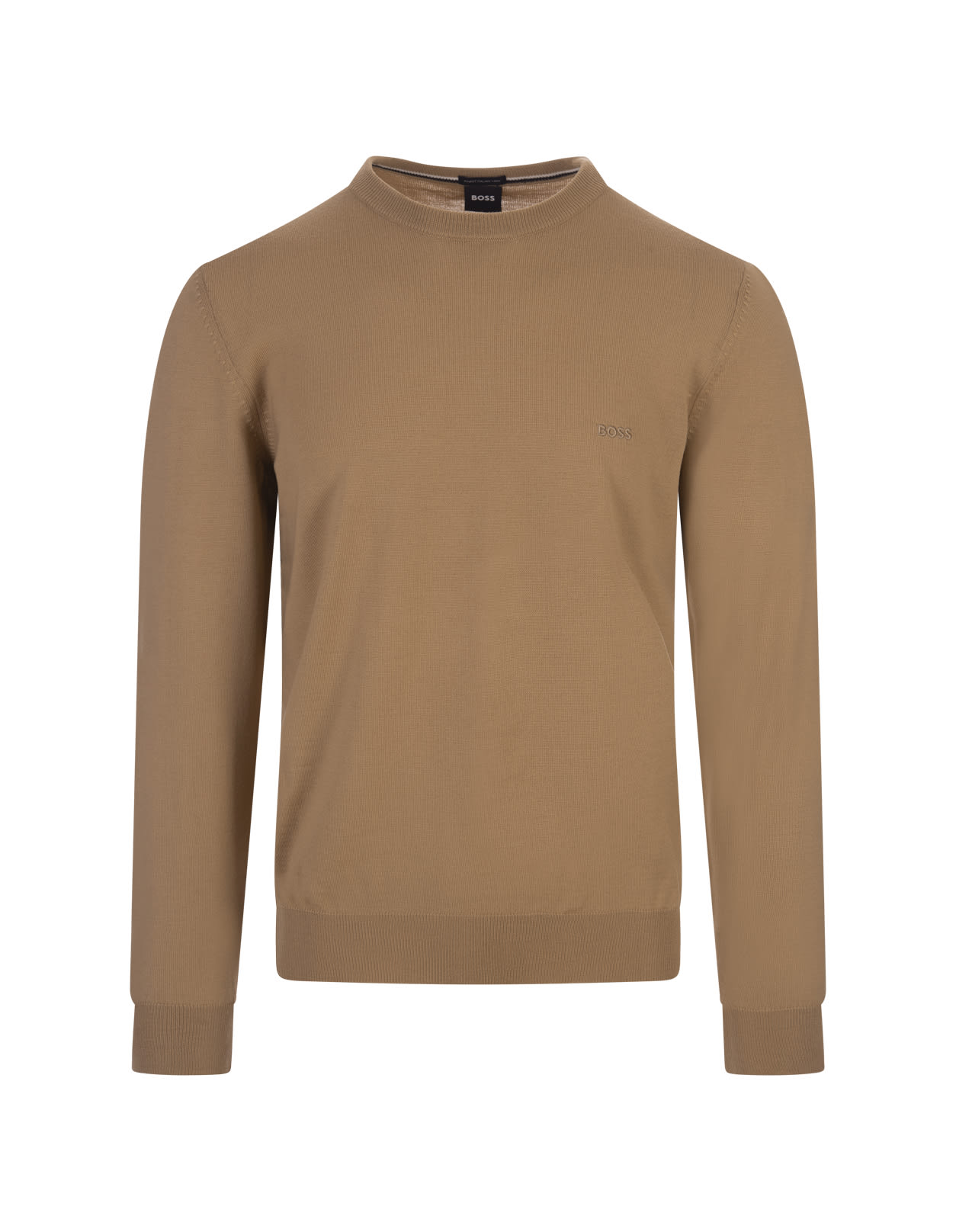 Hugo Boss Beige Eco Wool Sweater With Embroidered Logo