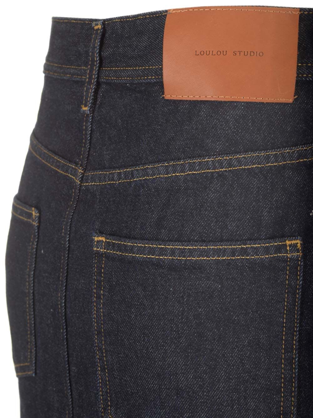 LOULOU STUDIO LONG BLUE DENIM SKIRT