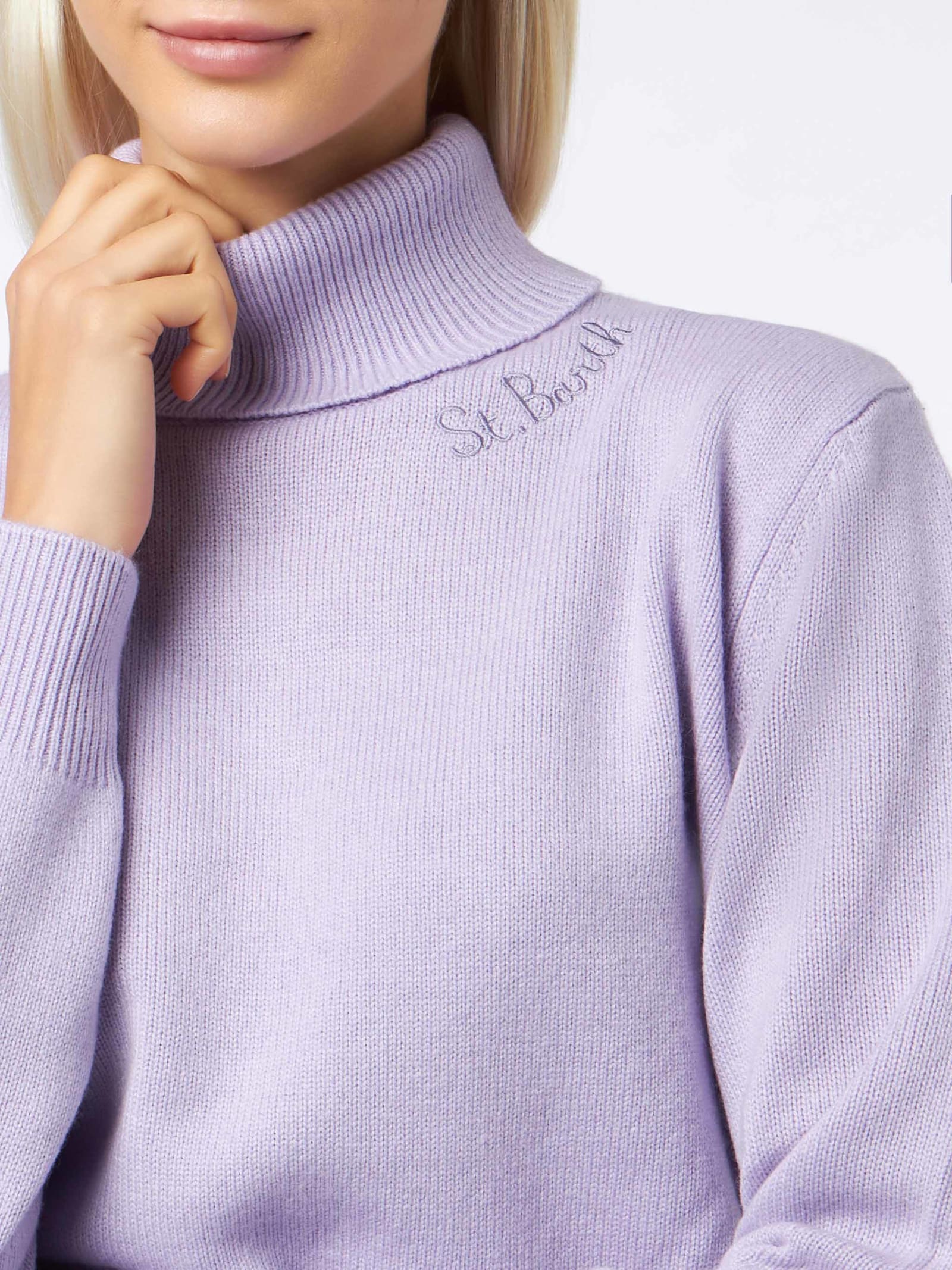 Shop Mc2 Saint Barth Woman Knitted Lilac Turtleneck Sweater In Pink