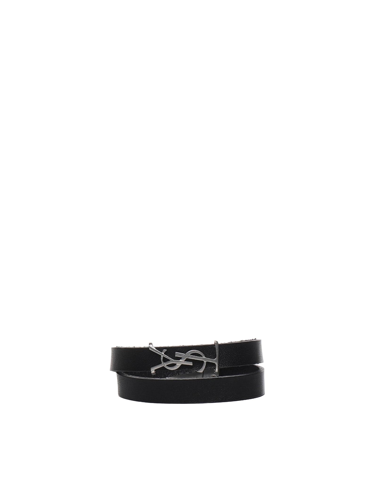 Shop Saint Laurent Double Wrap Logo Bracelet In Black