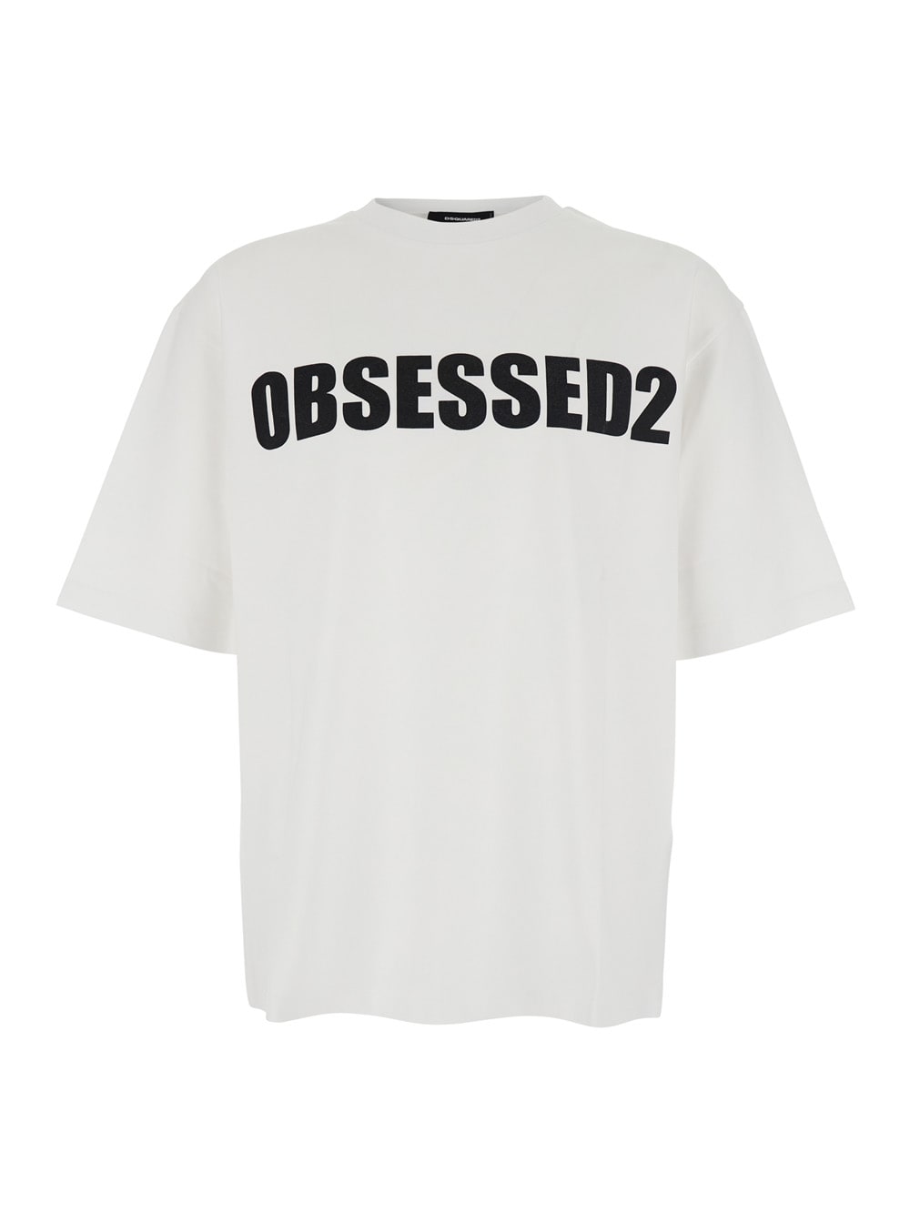 Dsquared2 Men White Crewneck T-shirt With Maxi Logo Lettering On The Front In Cotton Man In White