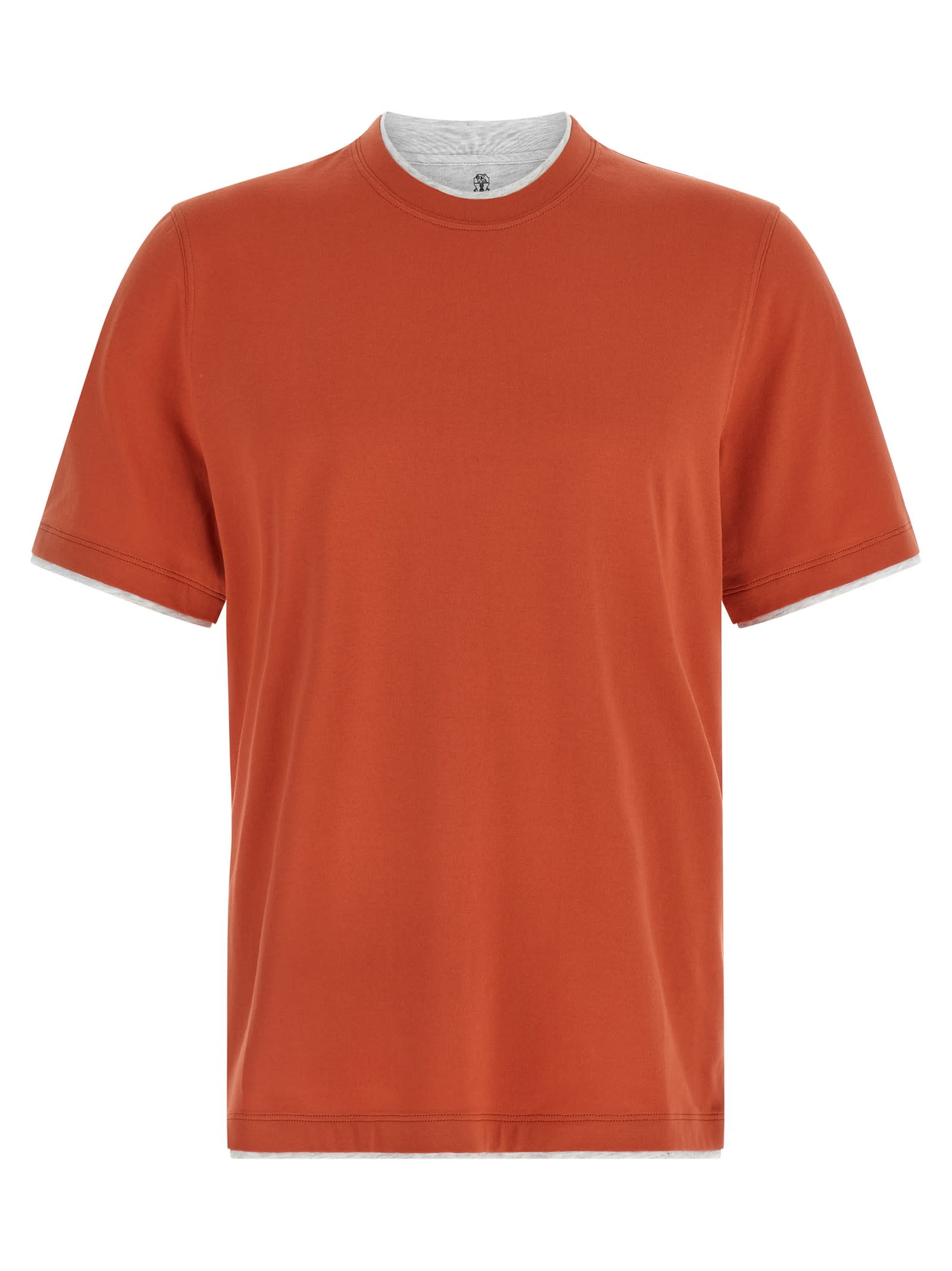 Brunello Cucinelli Cotton Jersey Crew Neck T-shirt With Faux-layering Clothing In Orange
