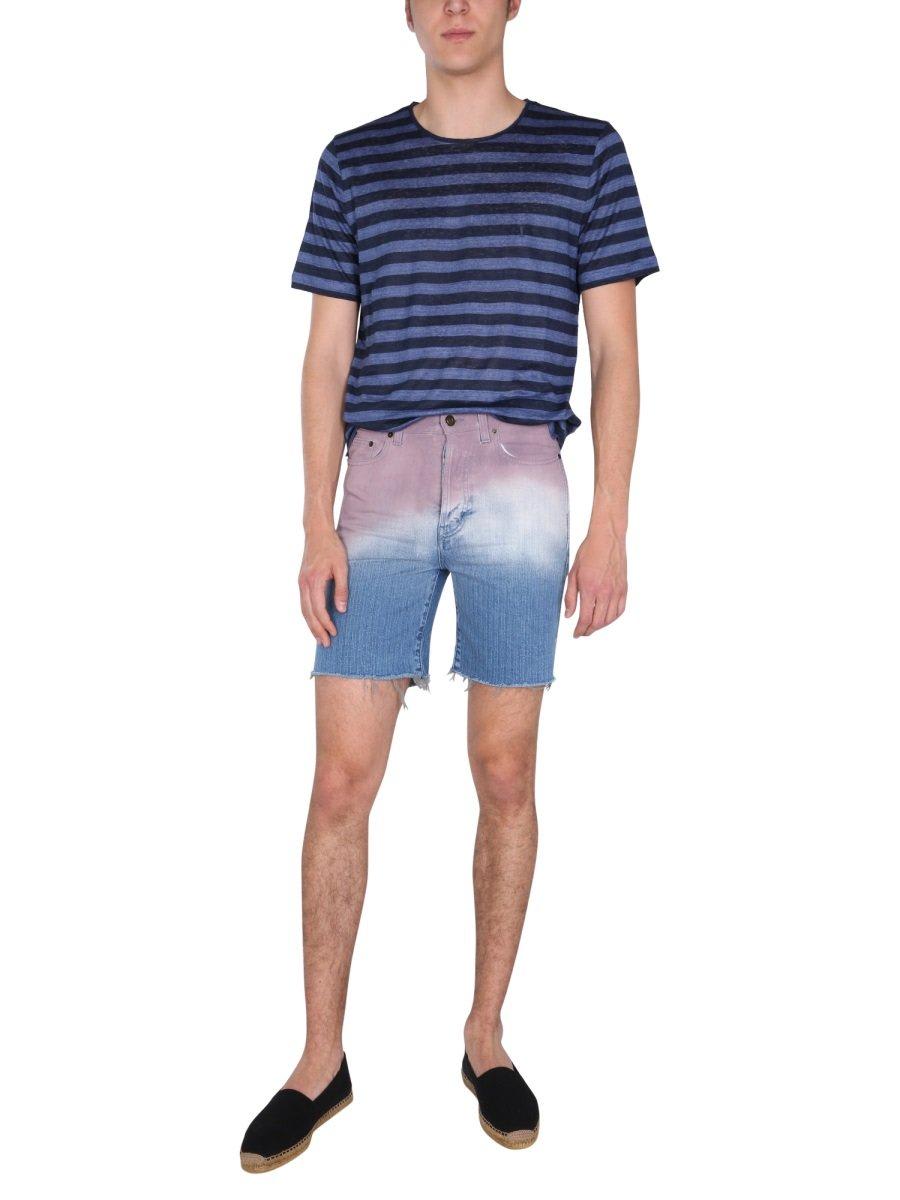 Shop Saint Laurent Gradient Raw Edge Denim Shorts In Multicolour