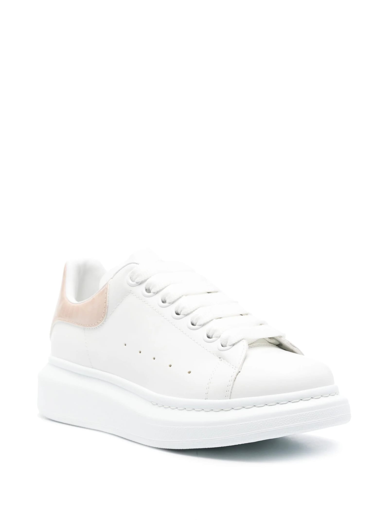 Shop Alexander Mcqueen White Oversized Sneakers With Powder Beige Shiny Spoiler
