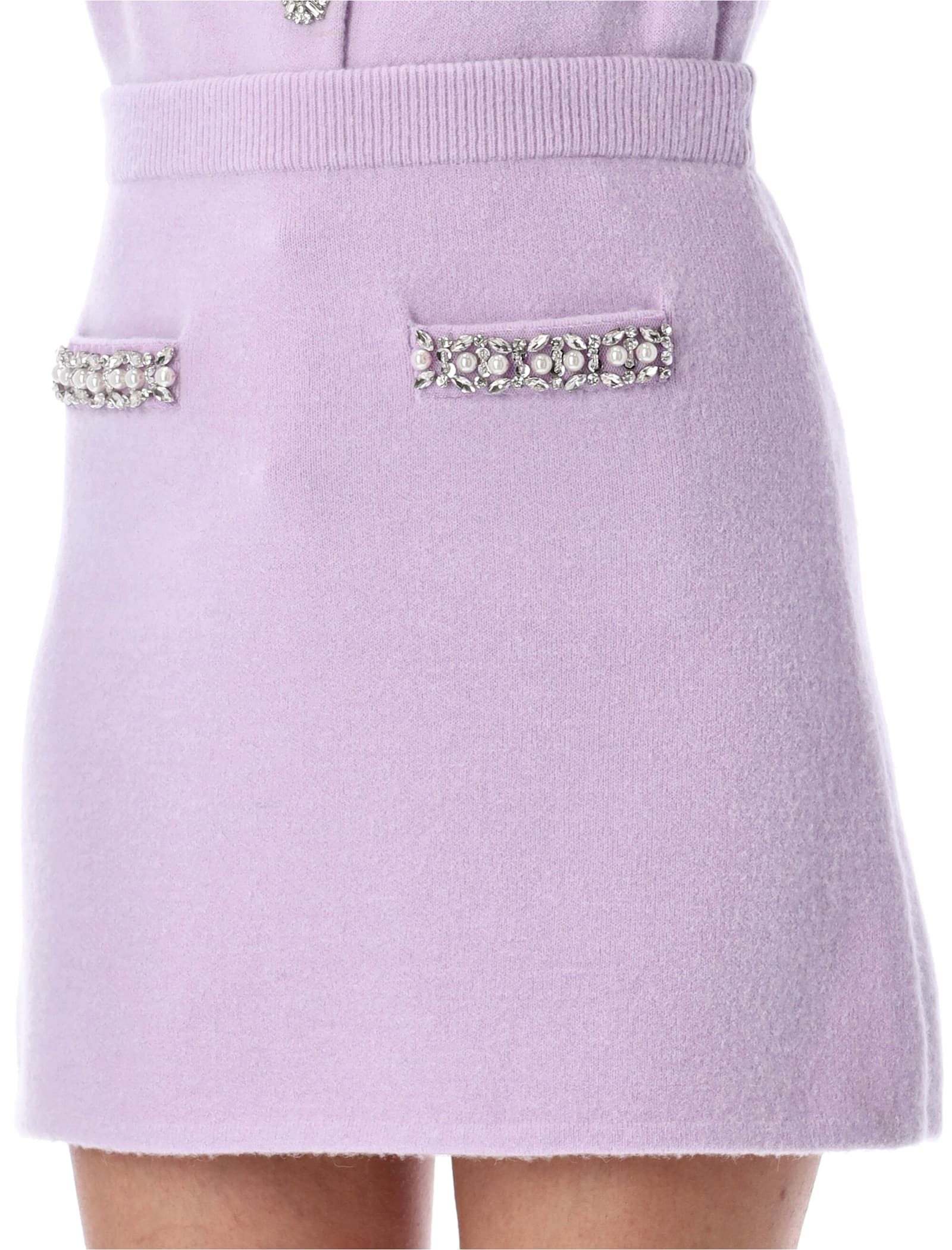 Self-portrait Lilac Crystal Trim Knit Skirt In Purple