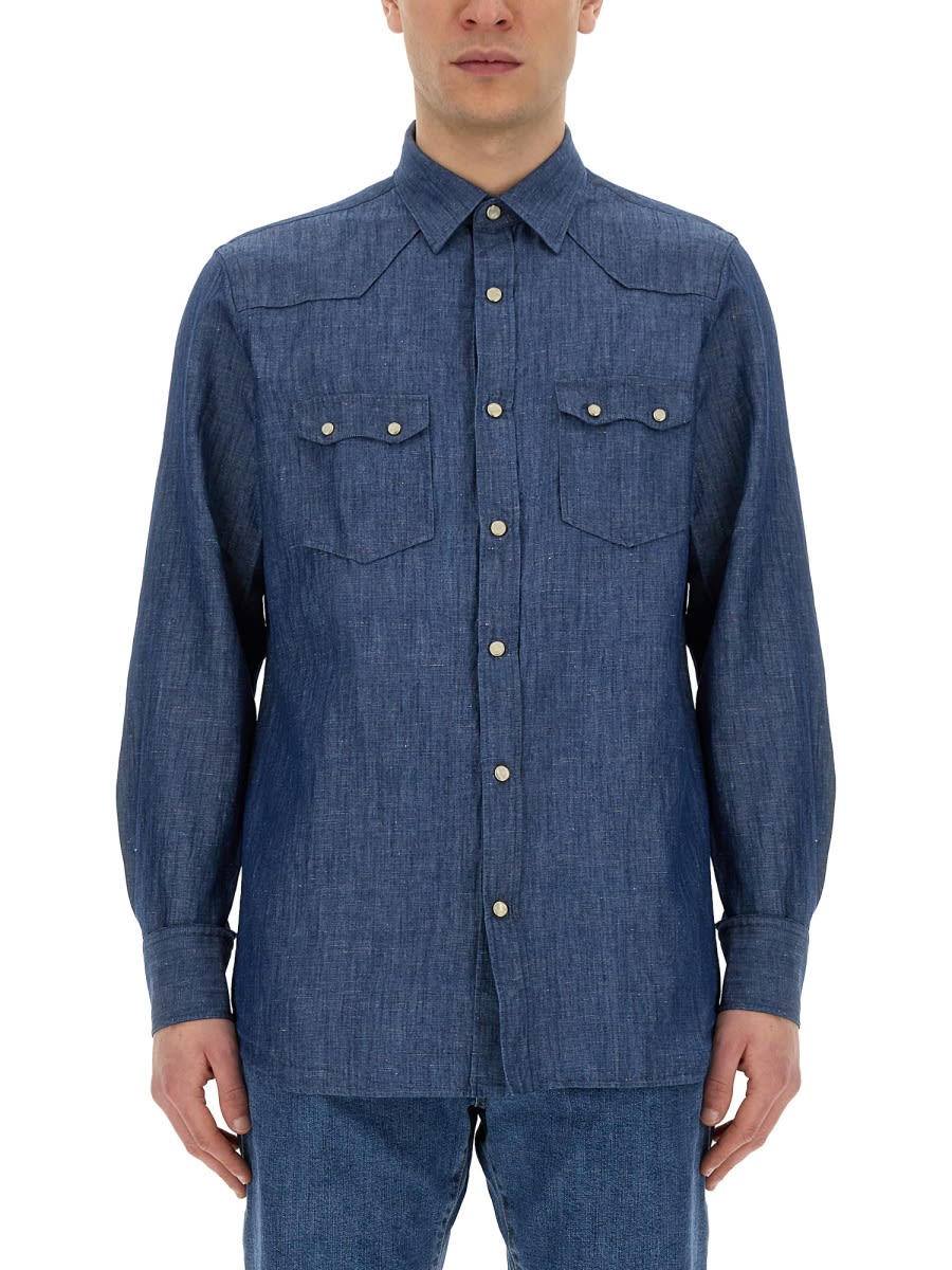 Shop Lardini Cotton Shirt In Denim