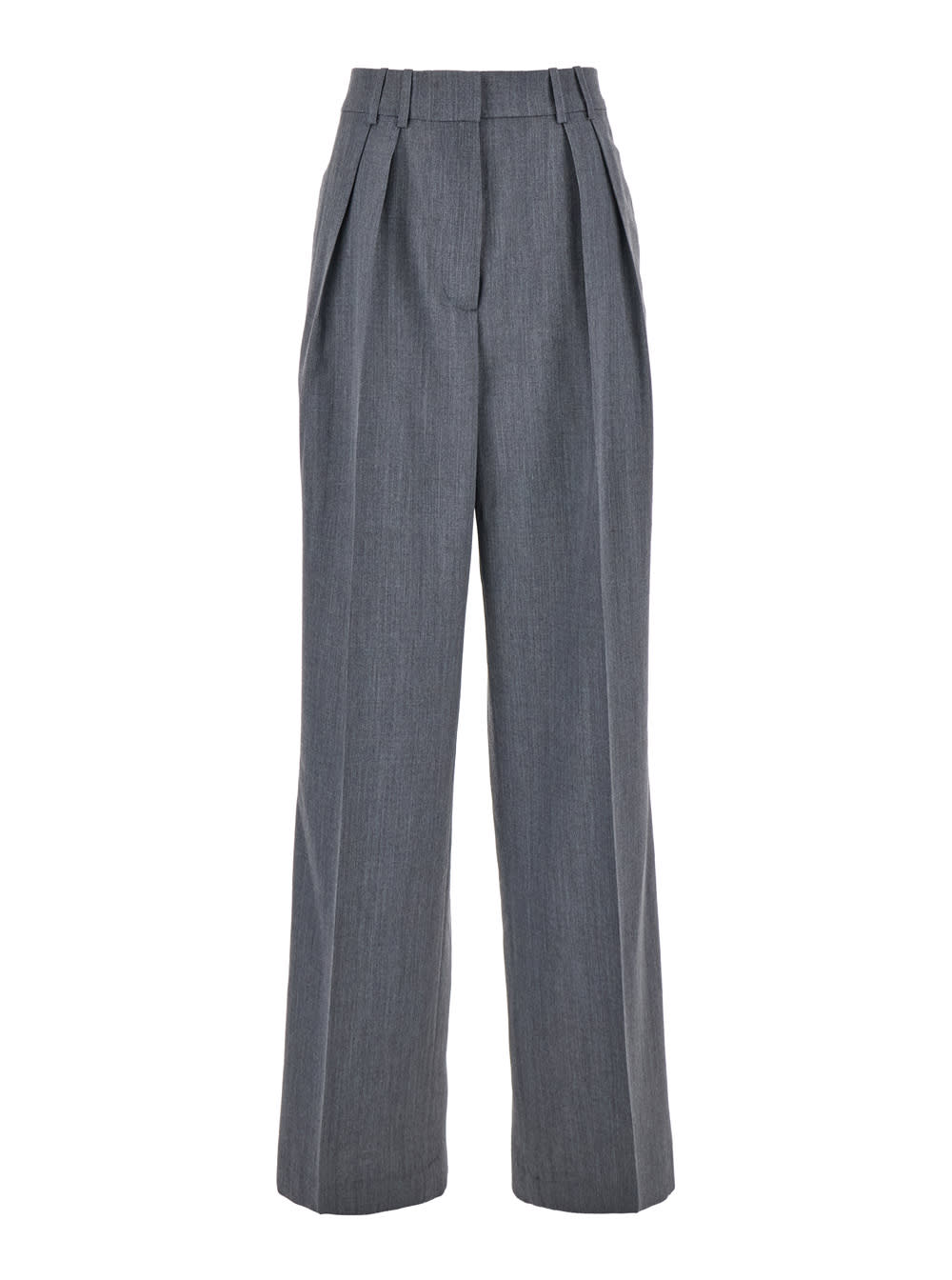 Róhe Grey Pants With Pences And Wide Leg In Wool Blend Woman