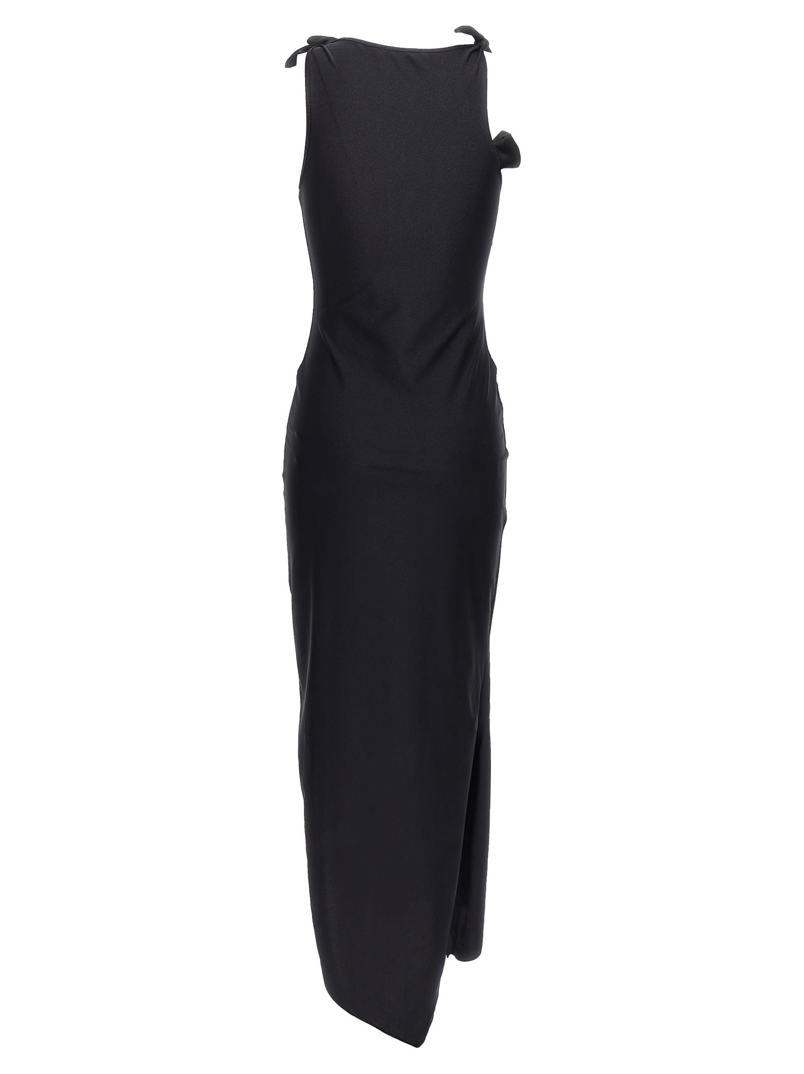 Shop Coperni Asymmetric Flower Long Dress In Black