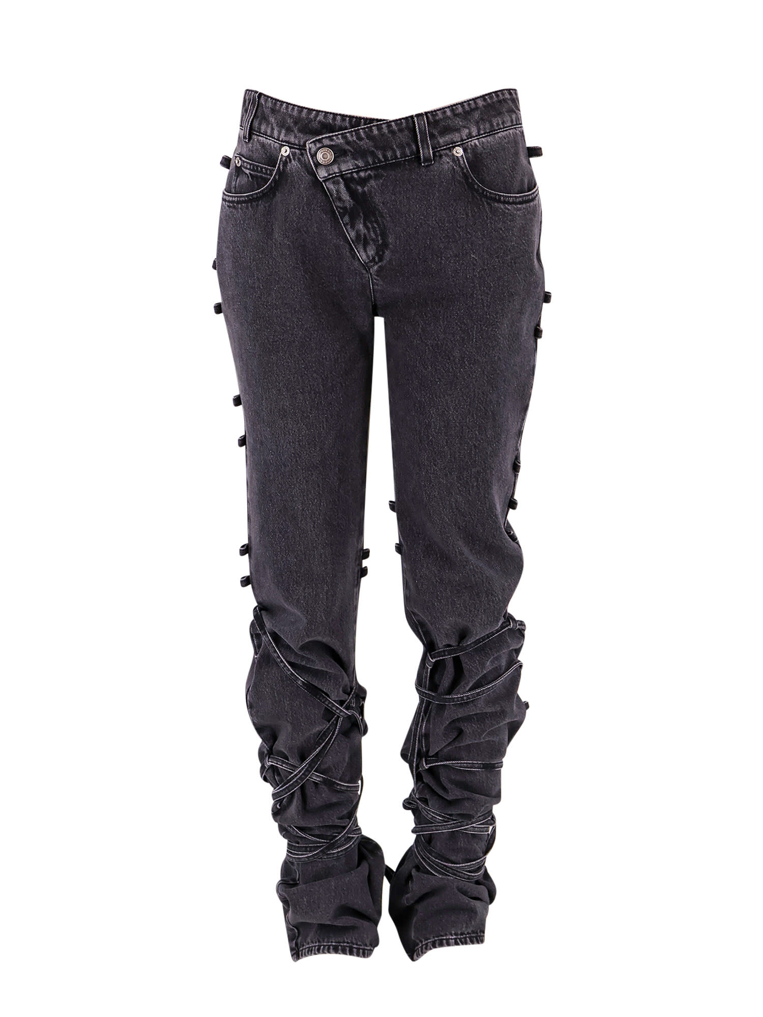 Alexander Mcqueen Women Black Denim Trouser With Knot Details In Nero