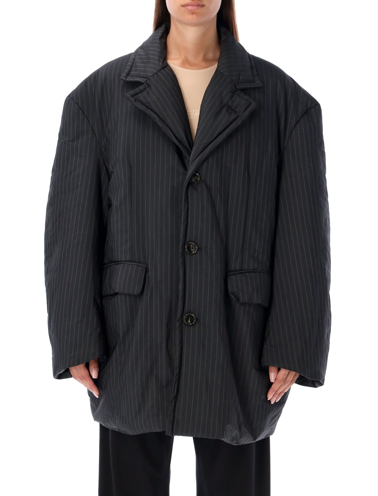 Shop Mm6 Maison Margiela Puffer Tailoring Jacket In Black/grey