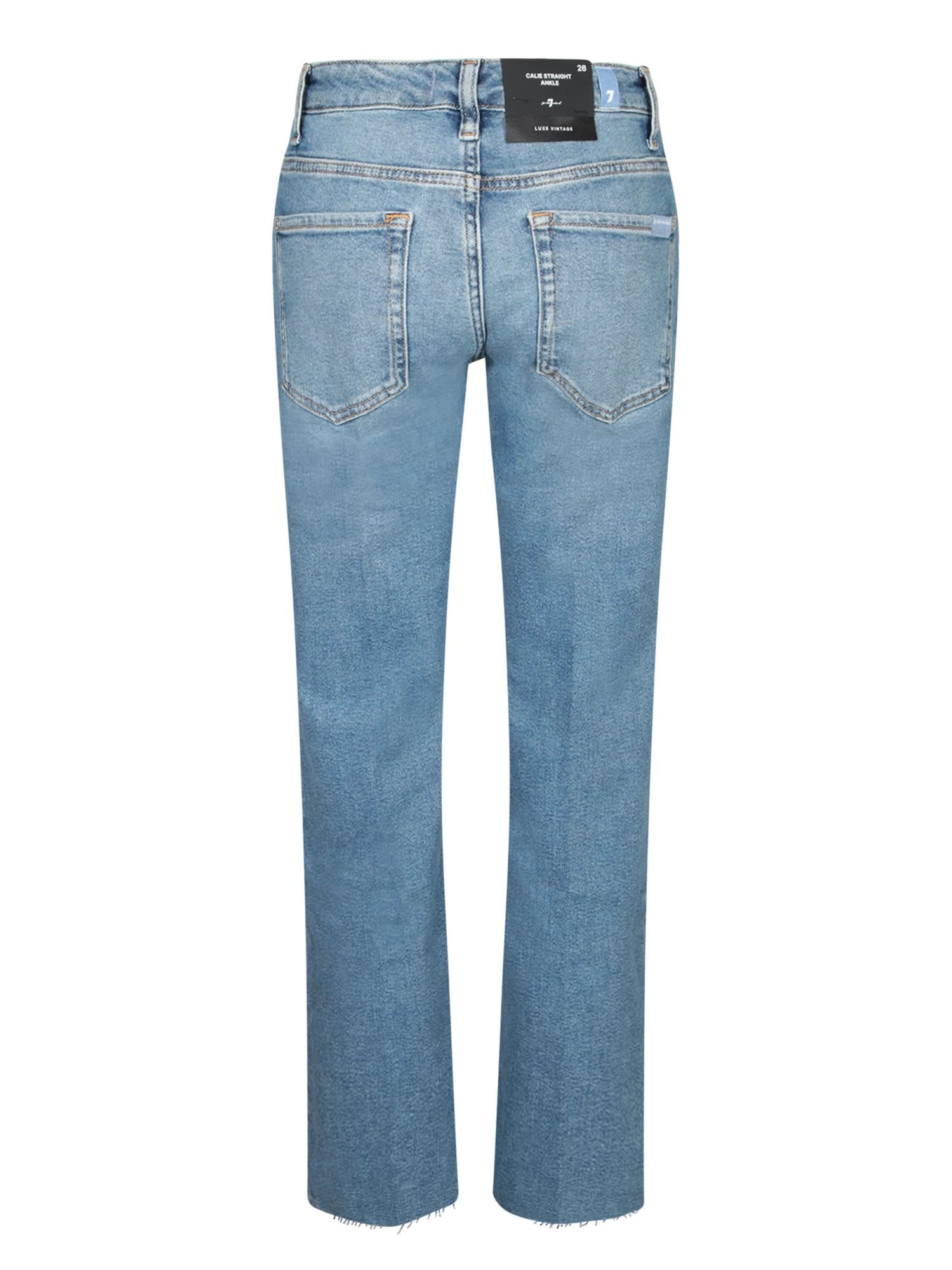 7 For All Mankind Mid-rise Jeans With A Straight Cut To The Ankle In Blue