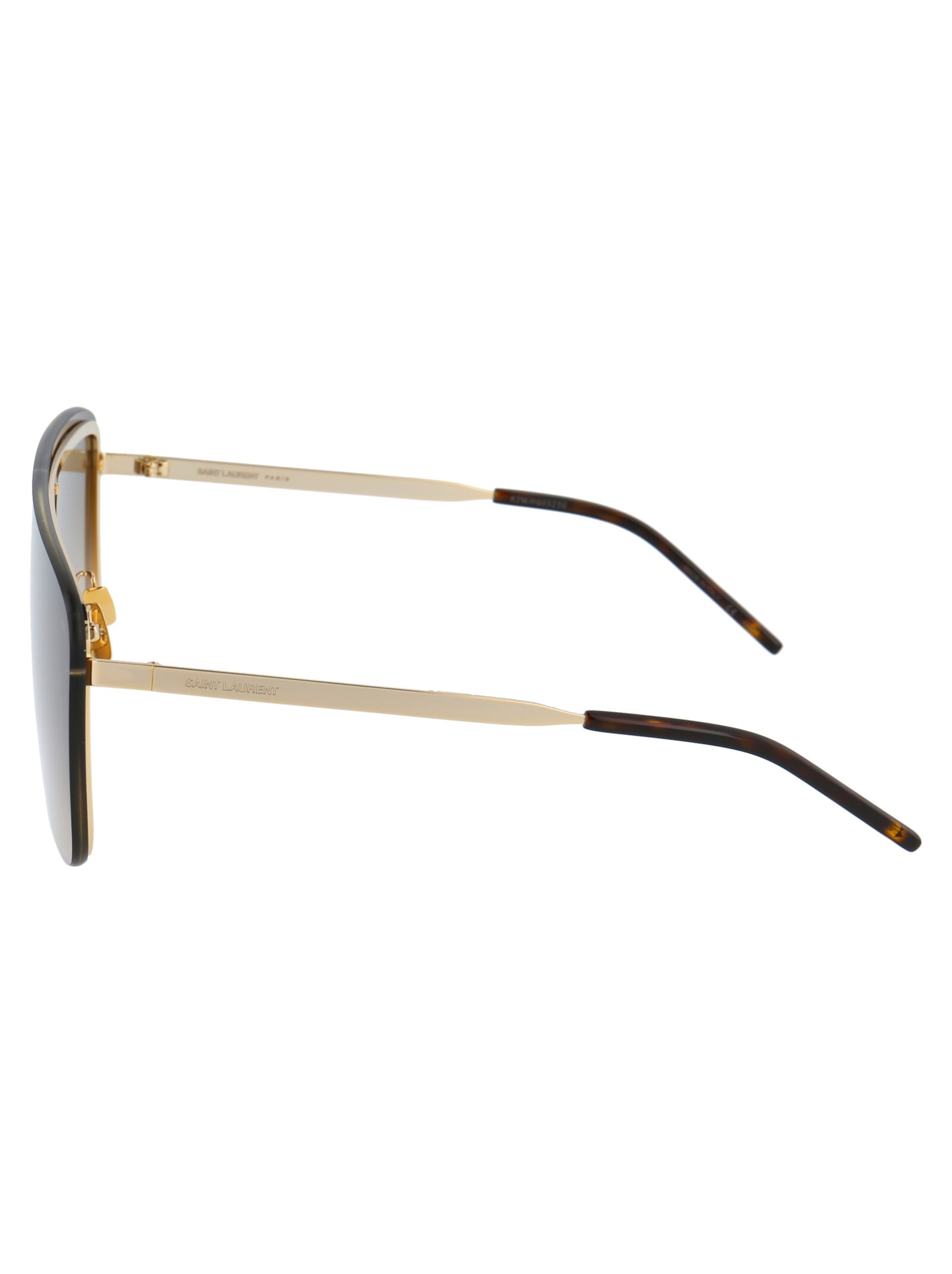 Saint Laurent Silver Silver Green Metal Sunglasses In Brown