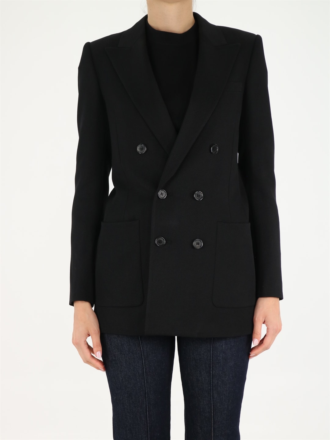 Photo of  Saint Laurent Double-breasted Jacket In Wool Twill- shop Saint Laurent jackets online sales