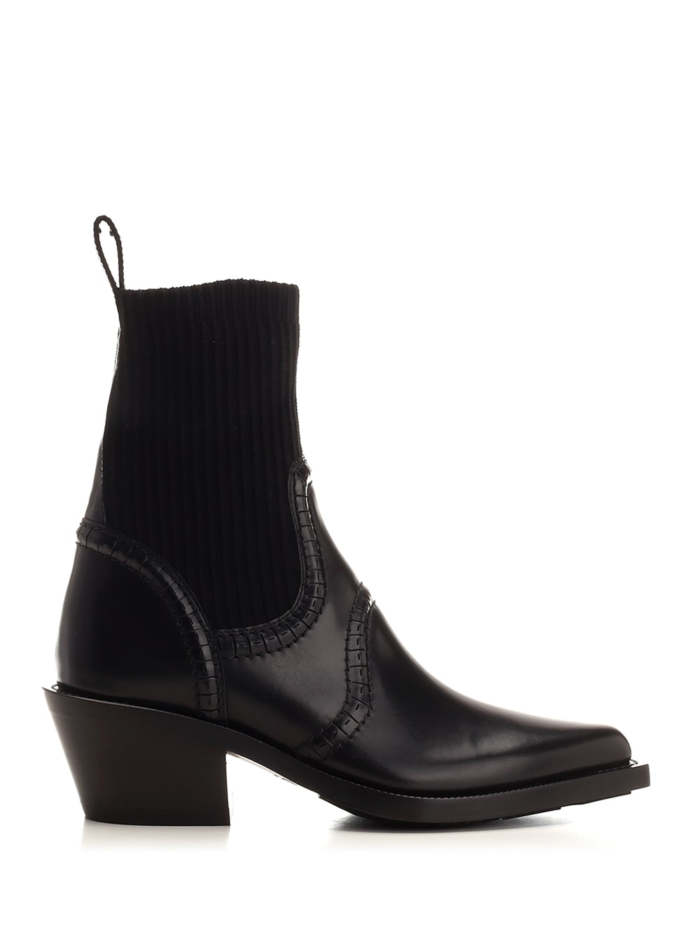 Chloé Nellie 50 Knitted-sock Leather Ankle Boots In Black