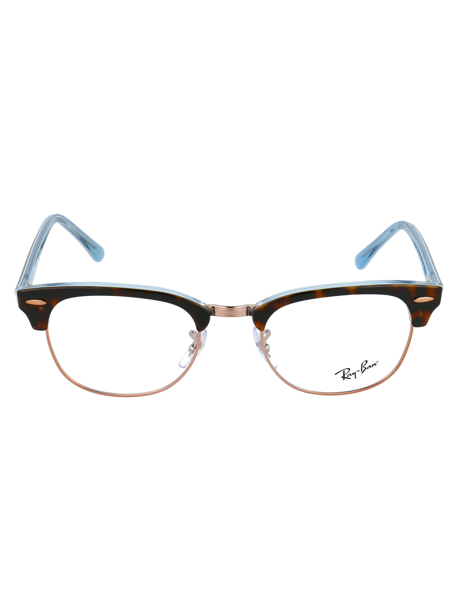 Ray Ban Clubmaster Glasses In 5885 Havana On Light Blue