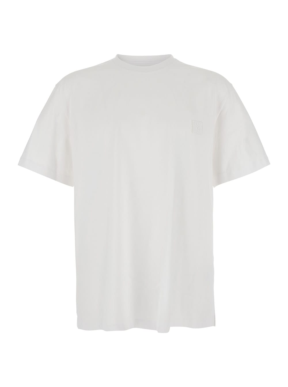 Wooyoungmi White Crewneck T-shirt With Logo Patch On The Front And Floral Motif On The Rear In Cotton Man In White