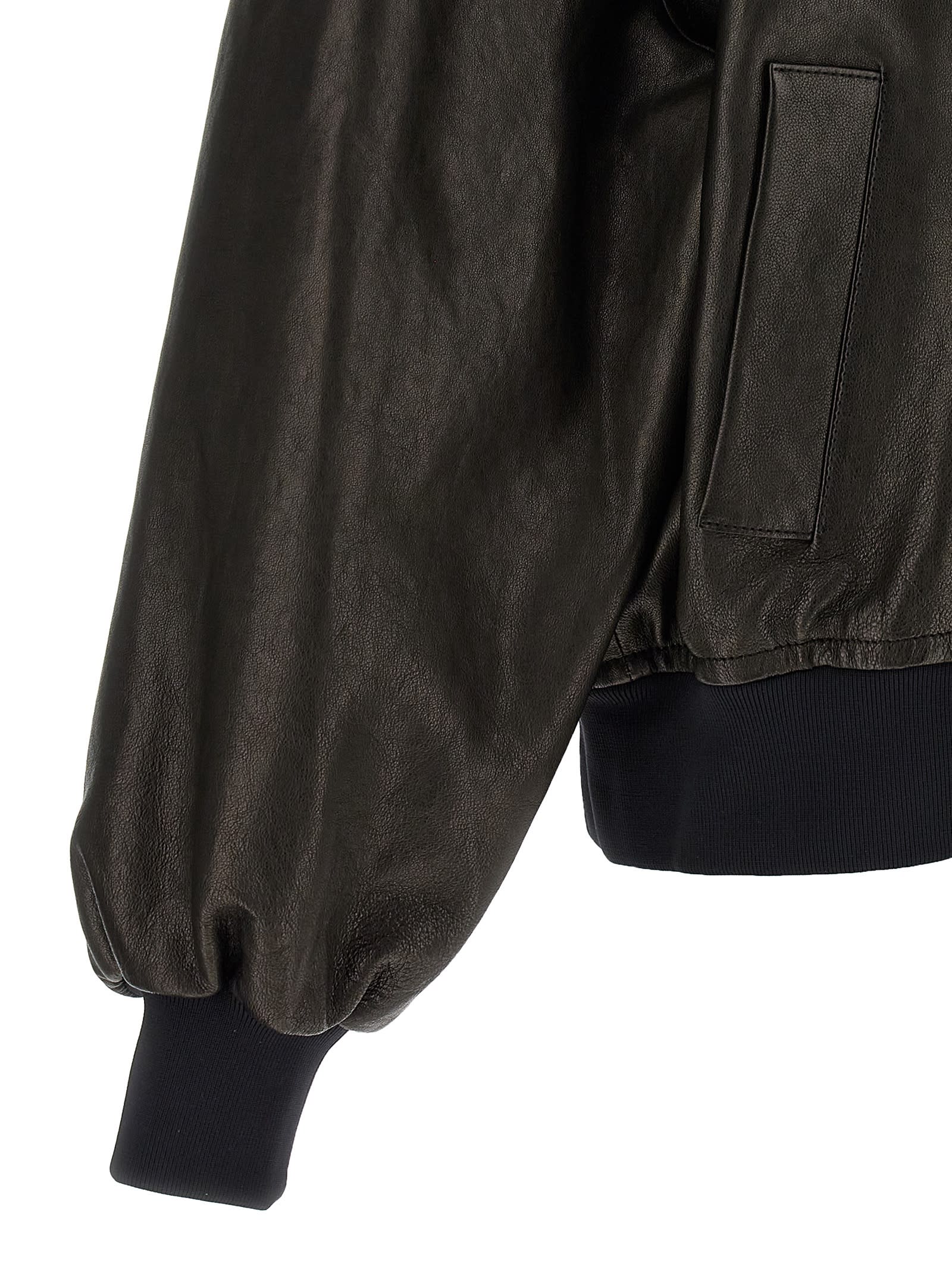 Khaite Spence Leather Bomber Jacket In Black