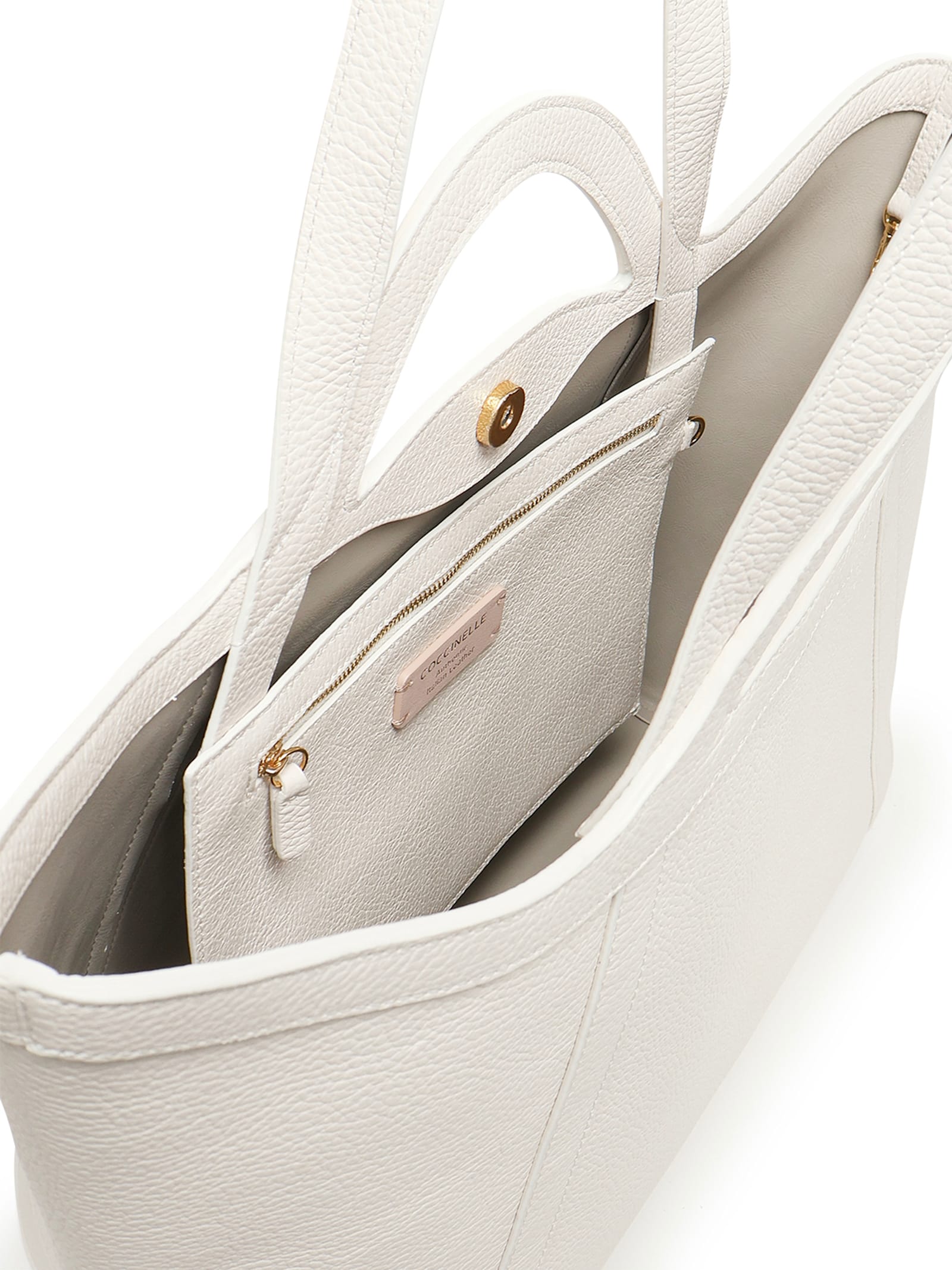 Coccinelle Amalia Curved-handle Leather Tote Bag In White