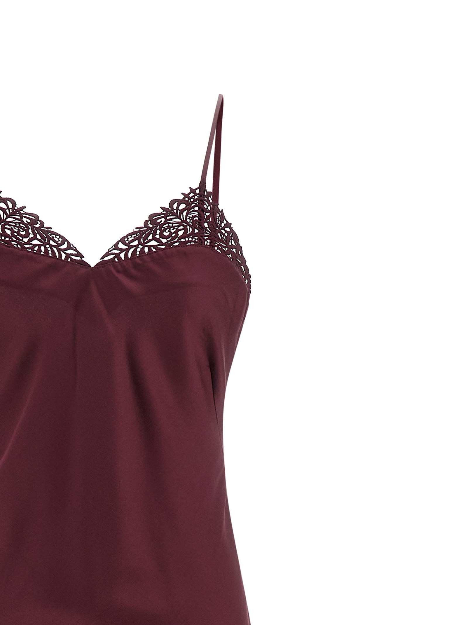 Twinset Satin Slip Dress With Lace Neckline In Burgundy