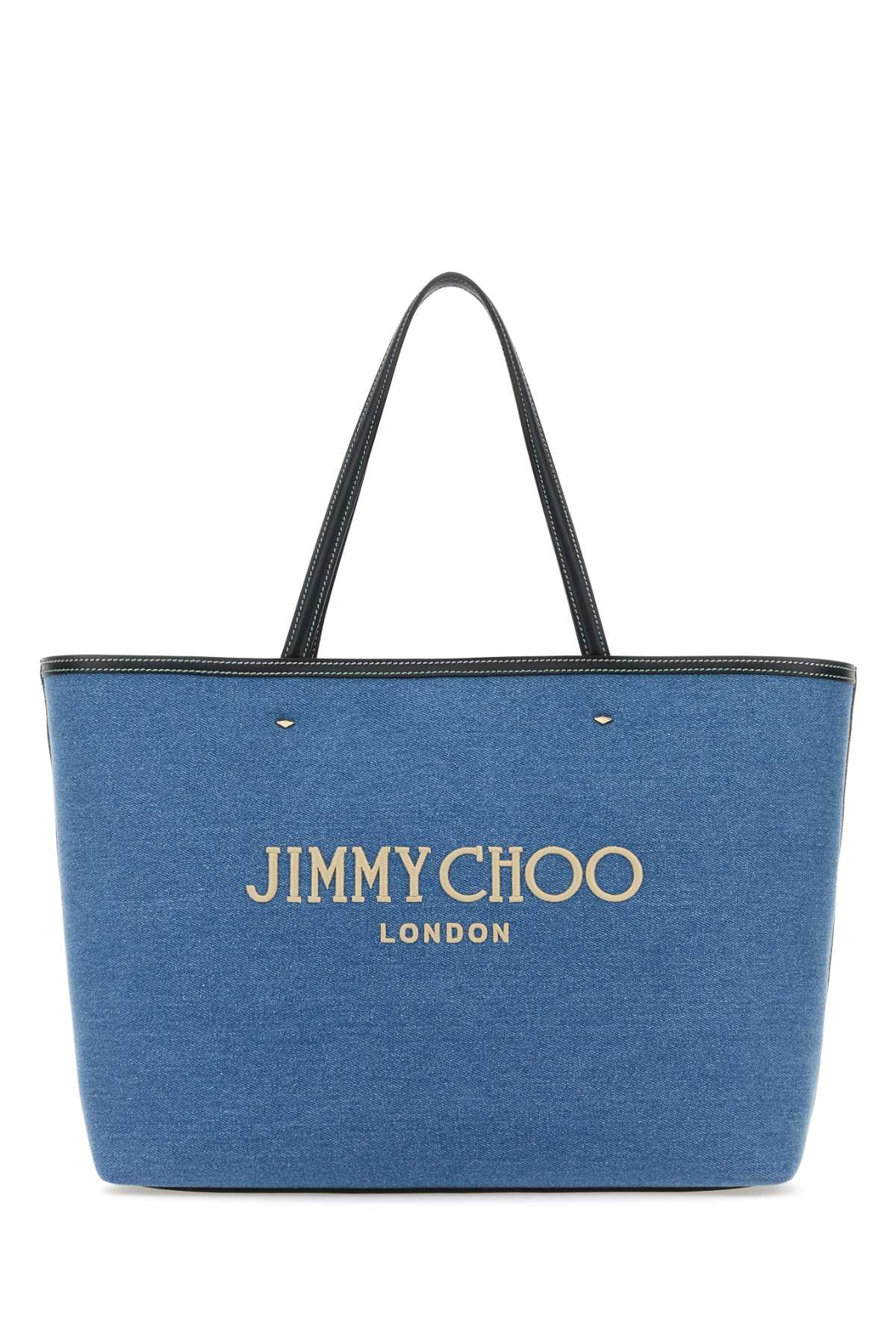 Shop Jimmy Choo Denim Marli/s Shopping Bag In Denimecrunavylightgold