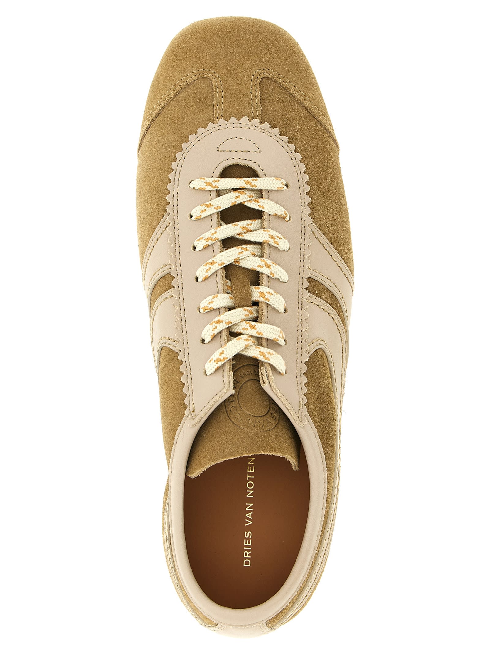 Dries Van Noten Women Beige Low-top Sneakers With Two-tone Lace-up In Suede Woman In White