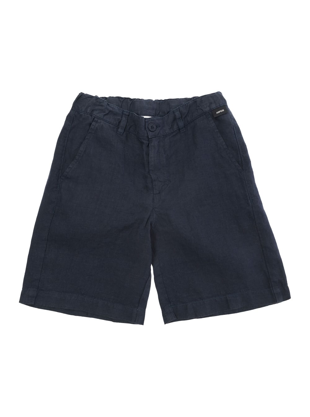Shop Aspesi Blue Bermuda Shorts With Logo Patch In Linen Boy