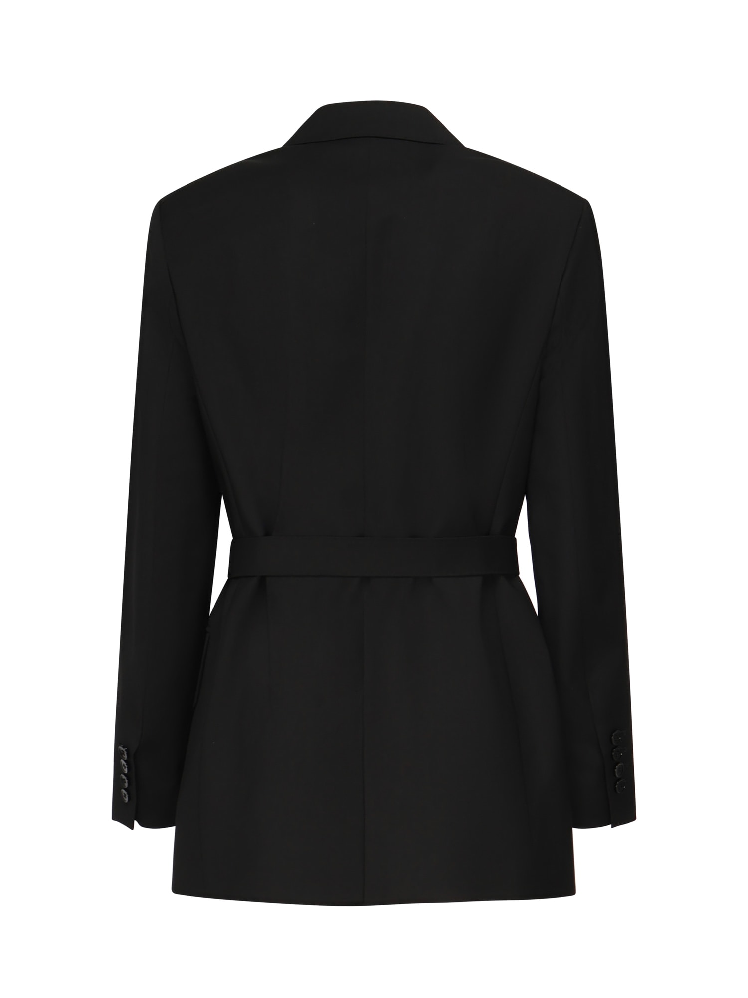 Max Mara Wool Canvas Blazer With Belt In Black
