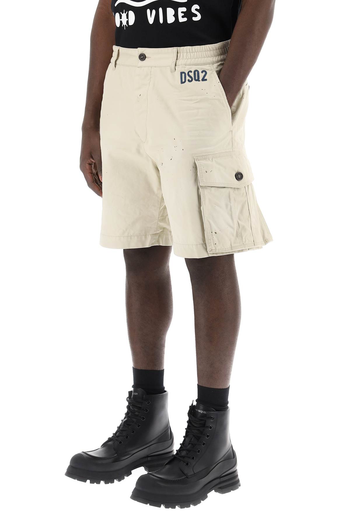 Shop Dsquared2 D2 Stamps 64 Cargo Shorts In Beige