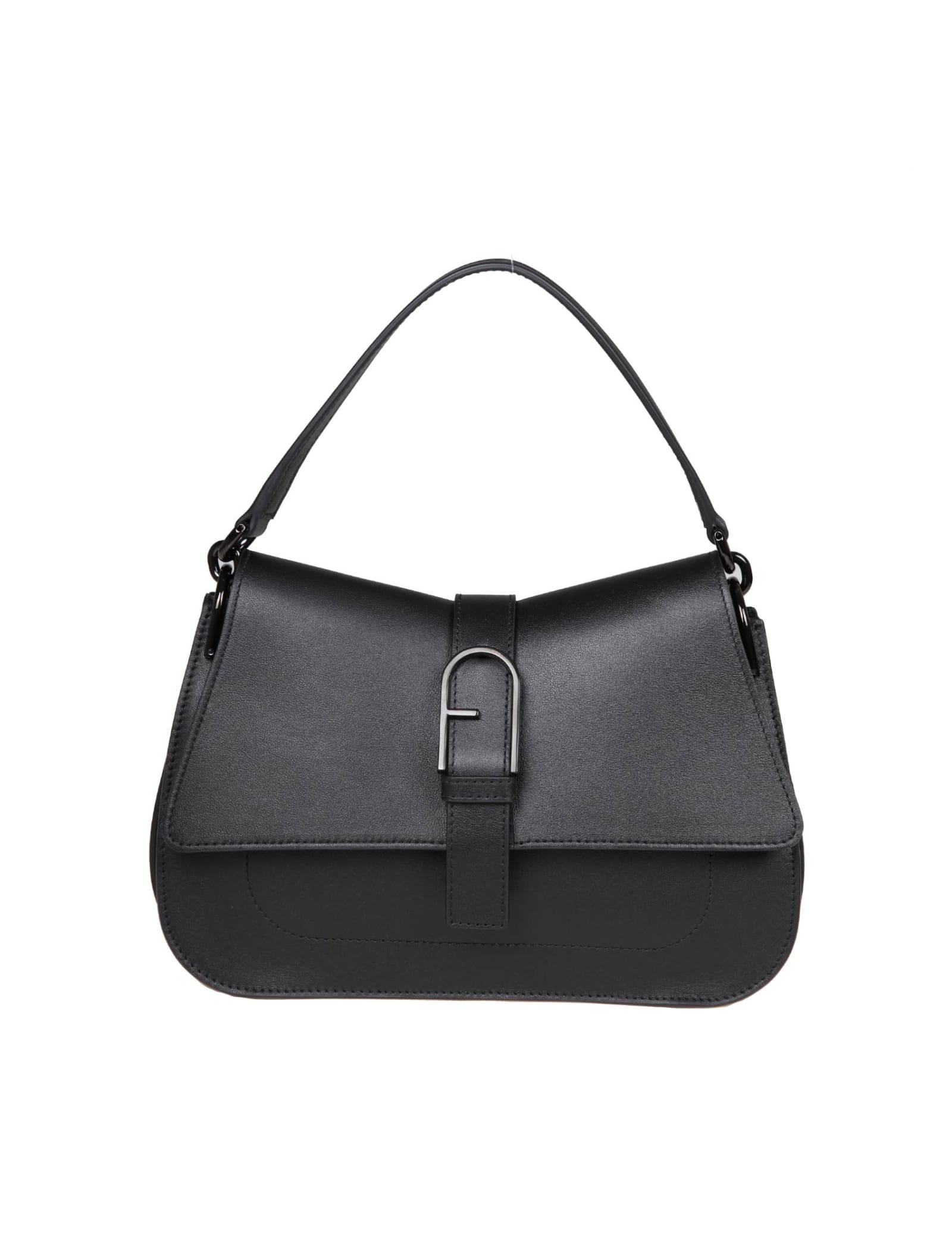 Furla Mini Flow Leather Shoulder Bag In Black