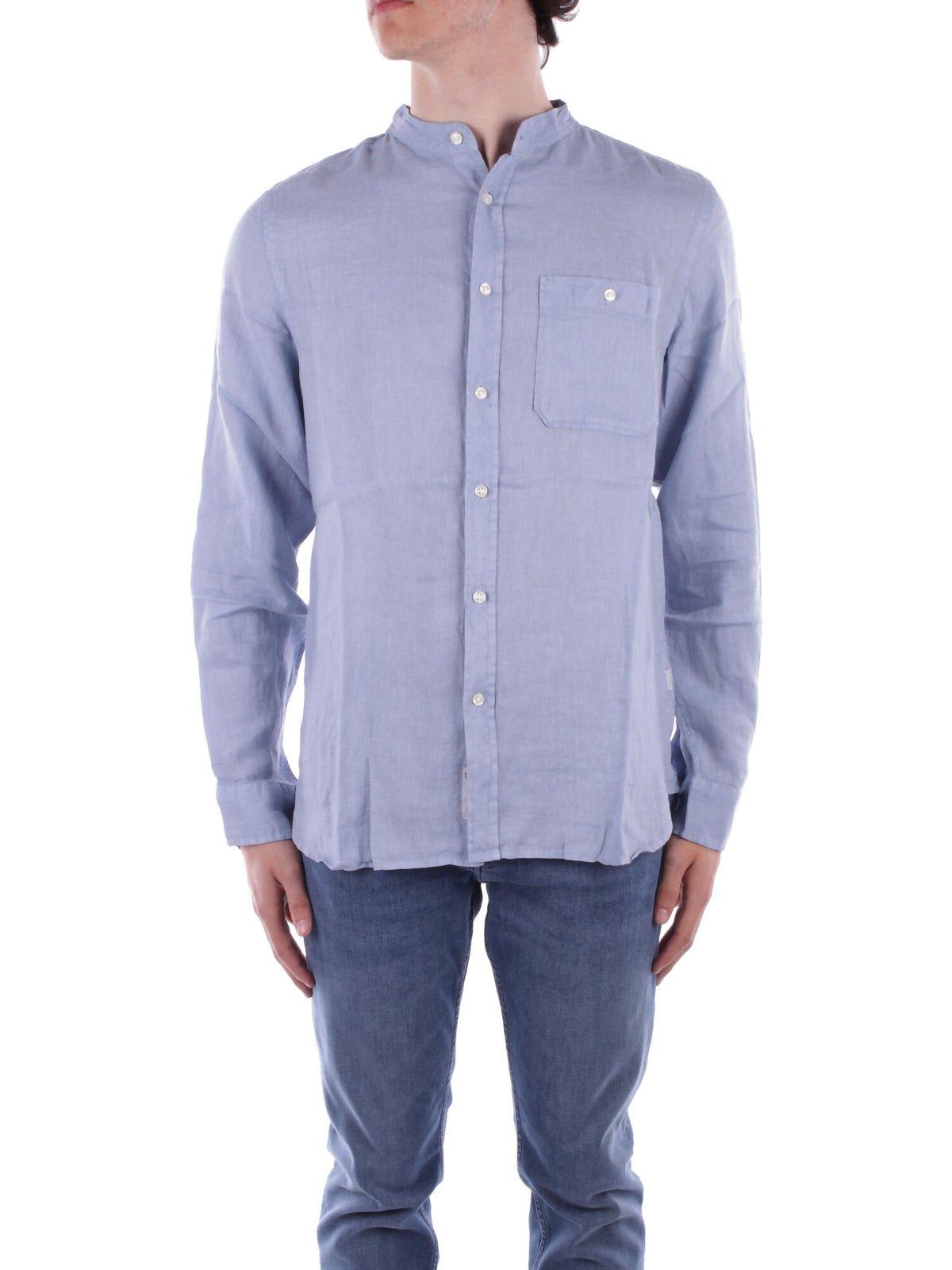 Woolrich Long-sleeved Buttoned Shirt In Blue