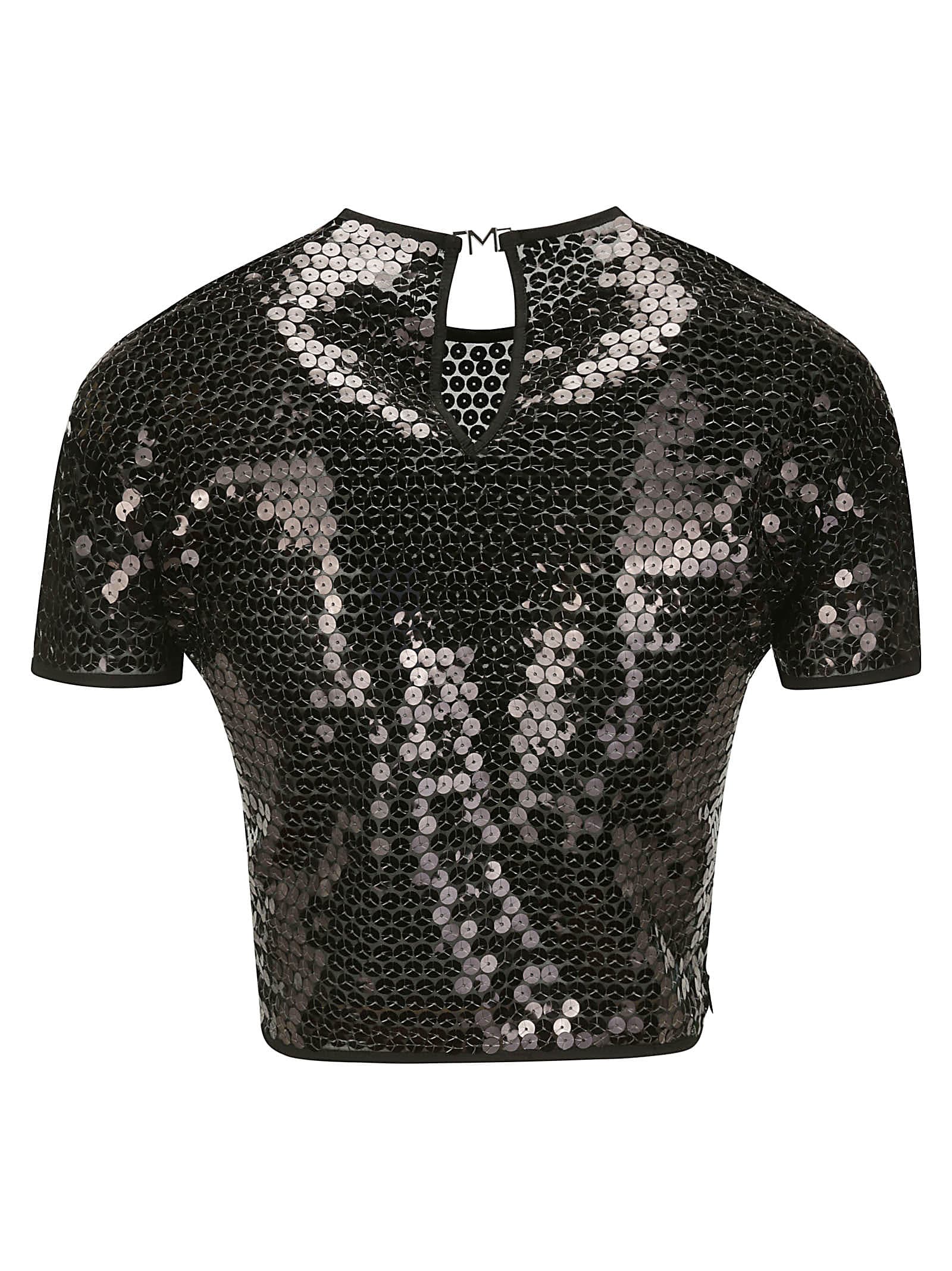 Mugler Sequined Crop Top In Black