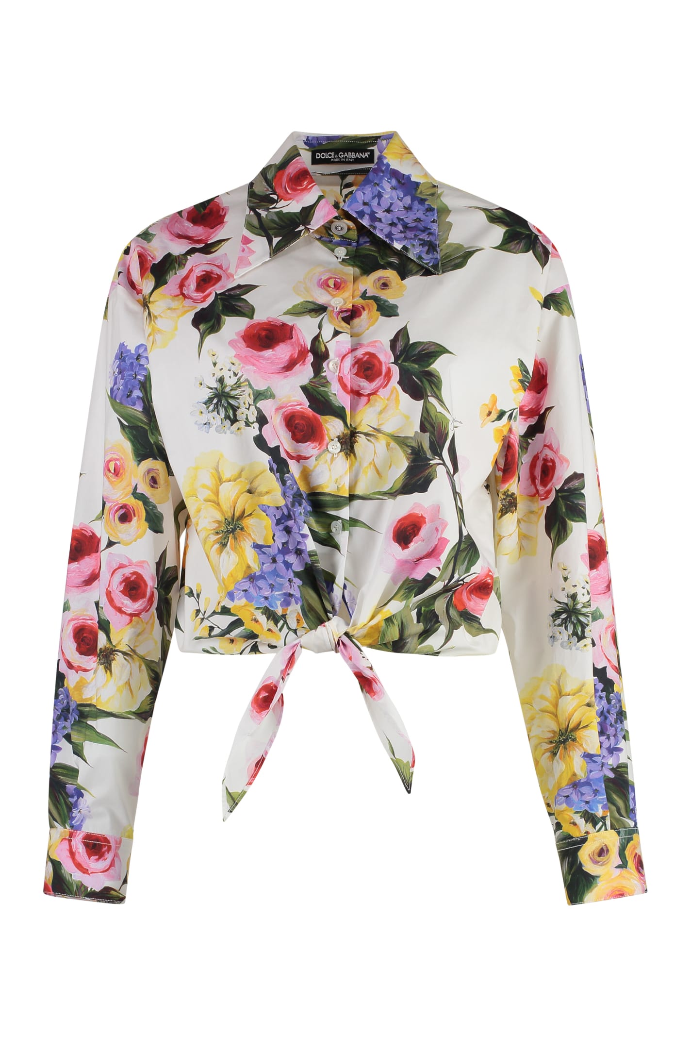 Shop Dolce & Gabbana Floral Print Cotton Blouse In White