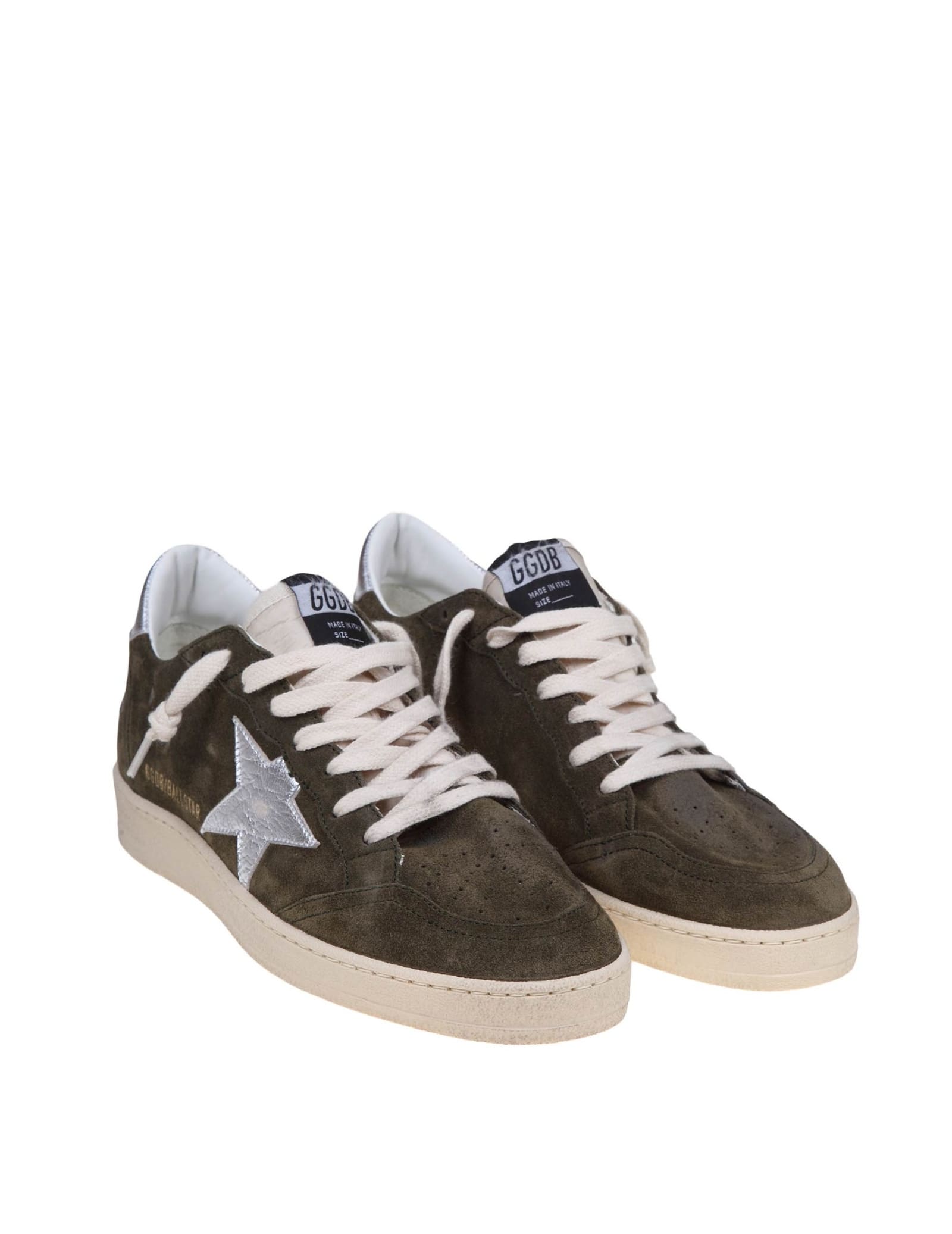 Shop Golden Goose Ball Star Sneakers In Olive Green Suede In Olive Night/silver