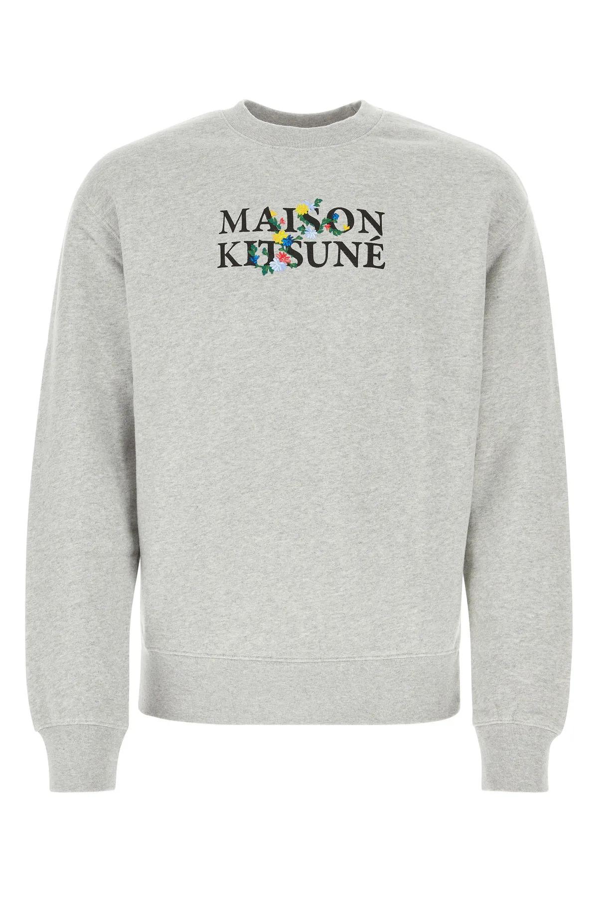 Shop Maison Kitsuné Melange Grey Cotton Sweatshirt