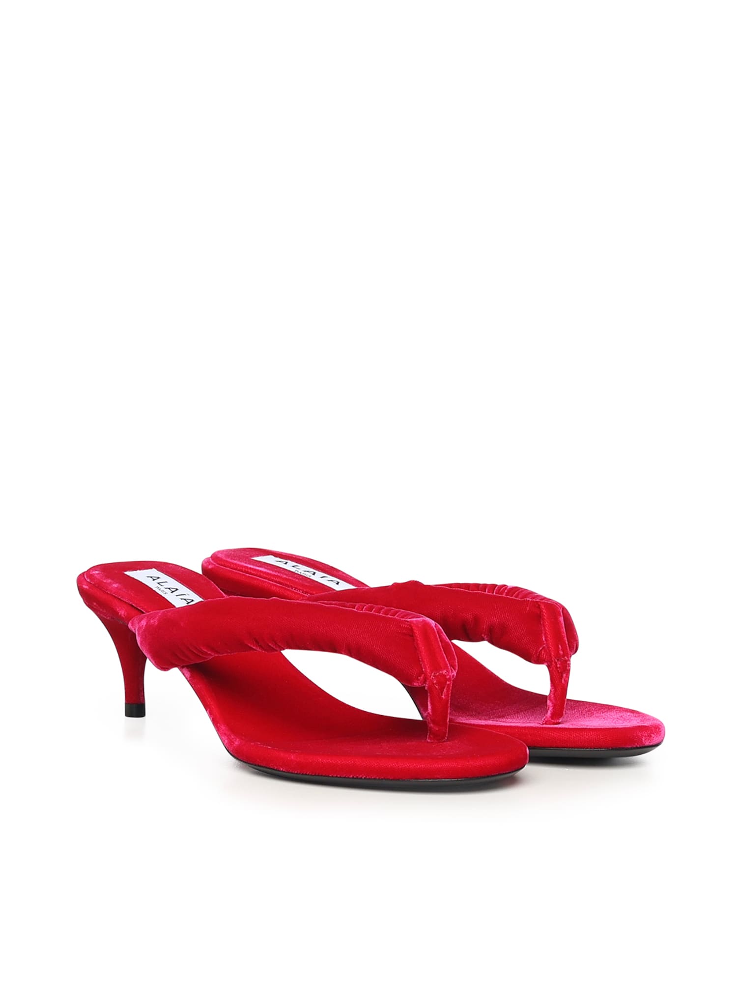 Alaïa Velvet Heeled Flip-flop Mule In Red