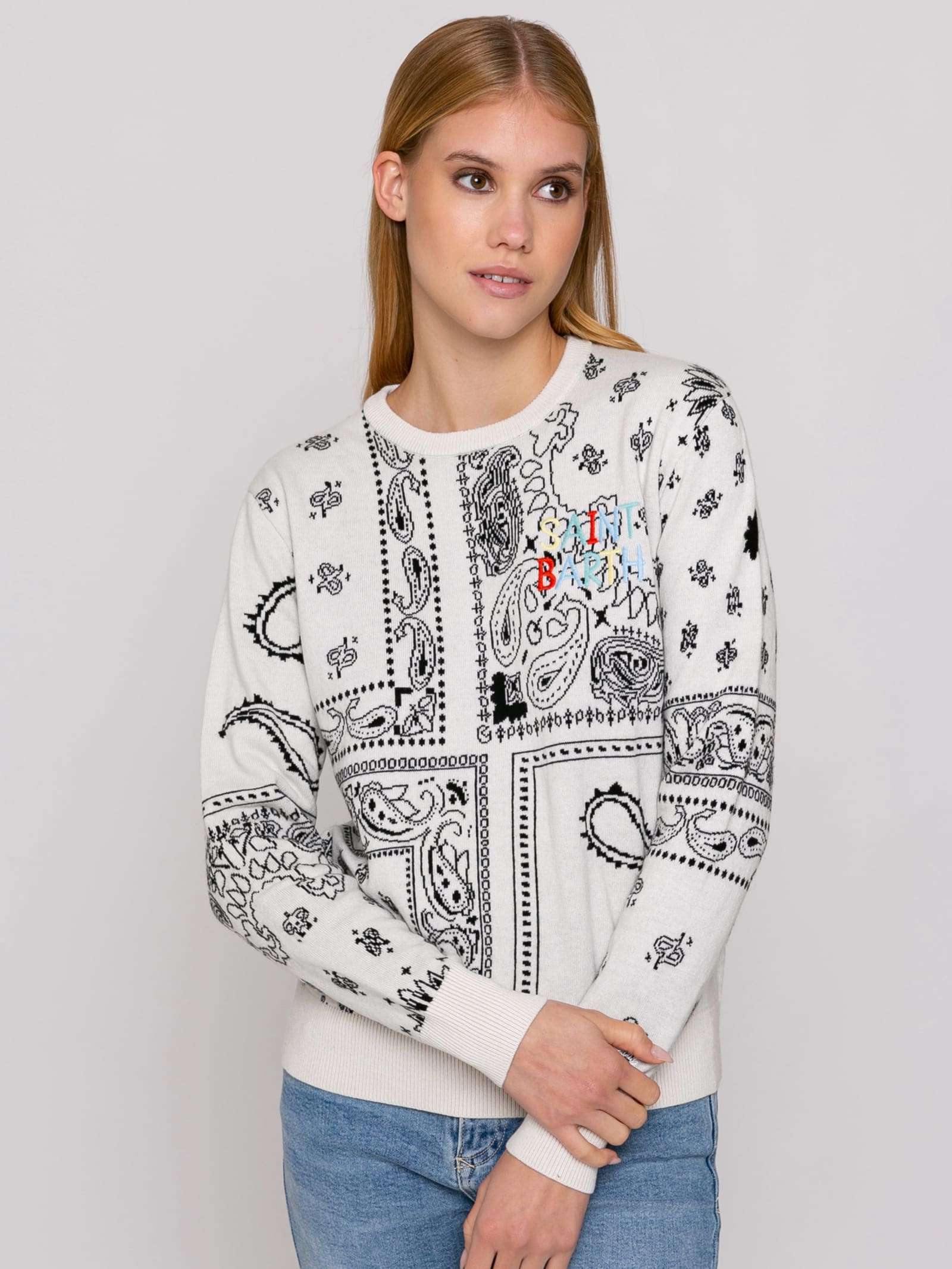 MC2 Saint Barth Woman Sweater With Bandanna Print And Saint Barth Embroidery