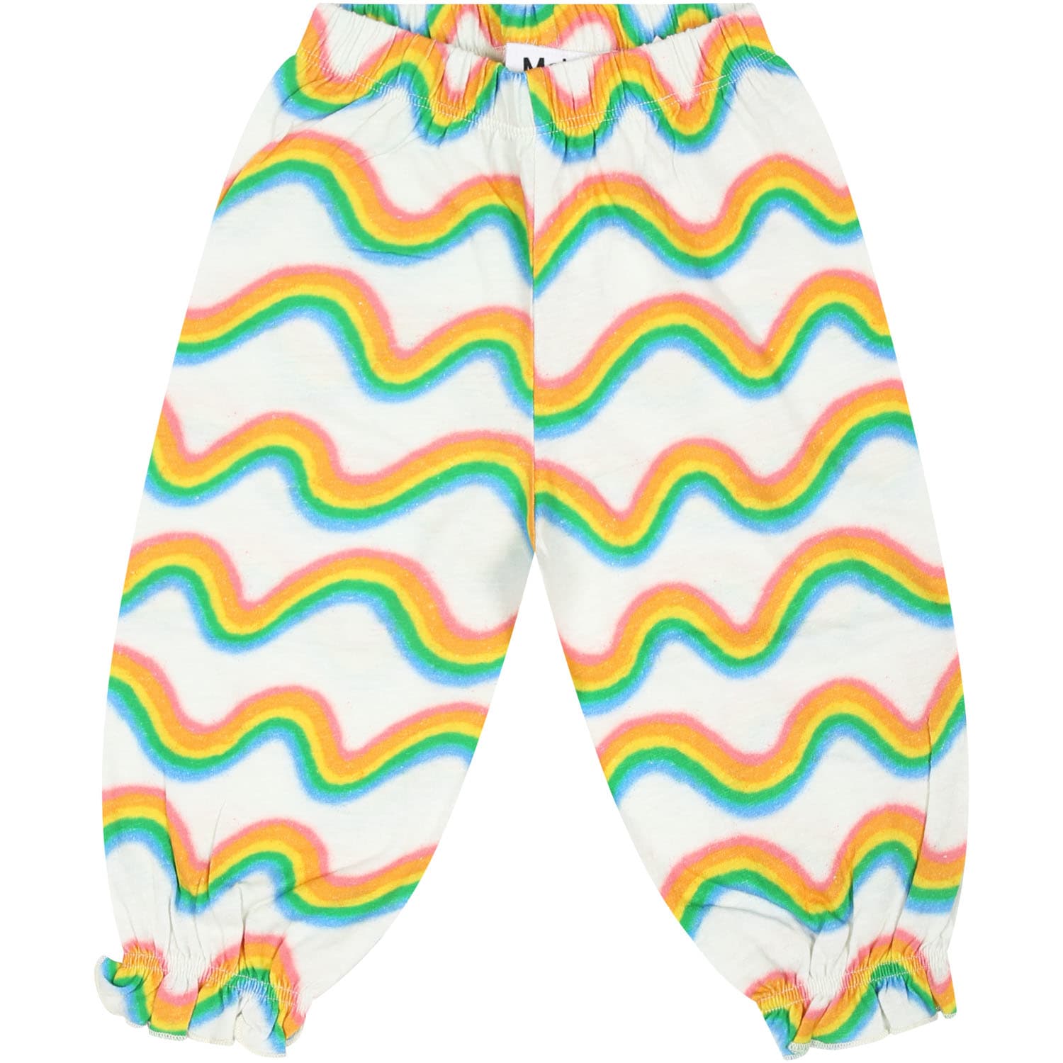 Molo White Trousers For Baby Girl With Rainbow Print In Multicolor
