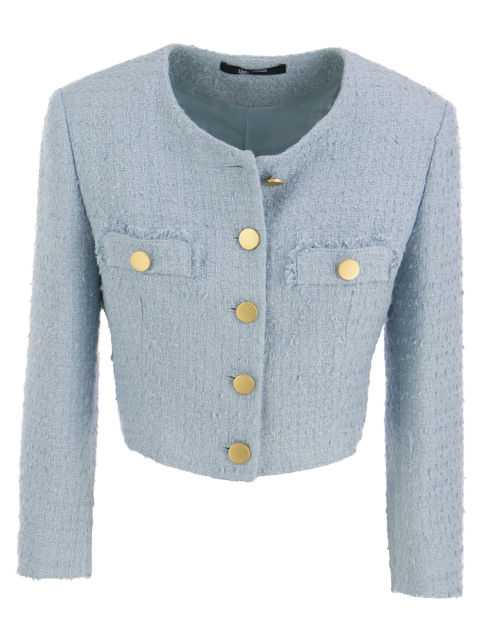 Shop Tagliatore Rosy - Cropped Tweed Jacket In Light Blue