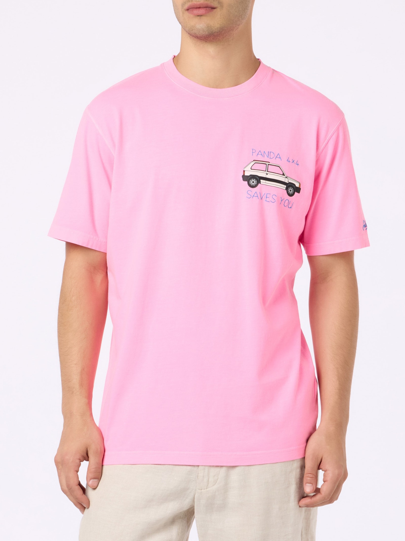 MC2 SAINT BARTH COTTON T-SHIRT WITH PANDA PRINT AND EMBROIDERY FIAT PANDA SPECIAL EDITION