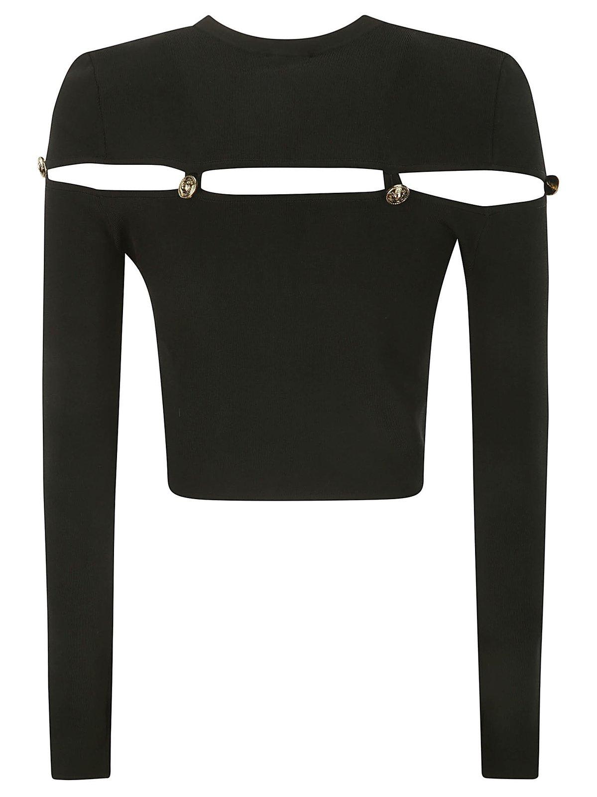 Shop Versace Jeans Couture Cut-out Long-sleeved Knitted Top In Nero
