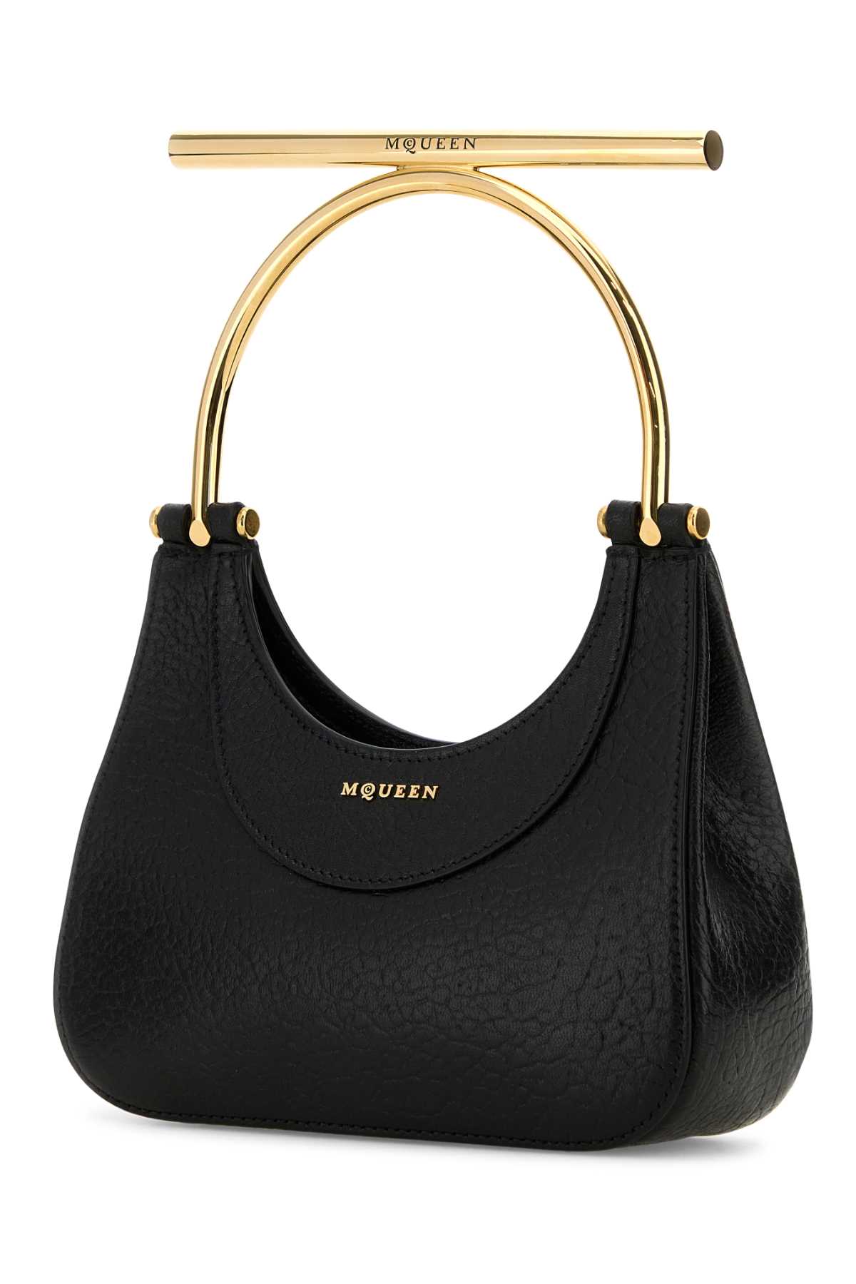 Shop Alexander Mcqueen Black Leather Mini Cross-bar Handbag In Blackgold