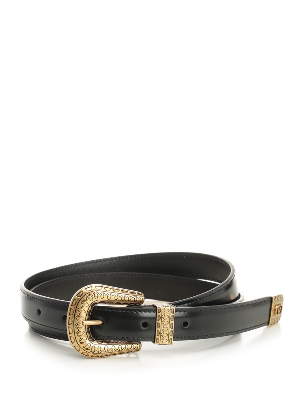 Valentino Black Vlogo Signature Brushed Calfskin Belt In Black