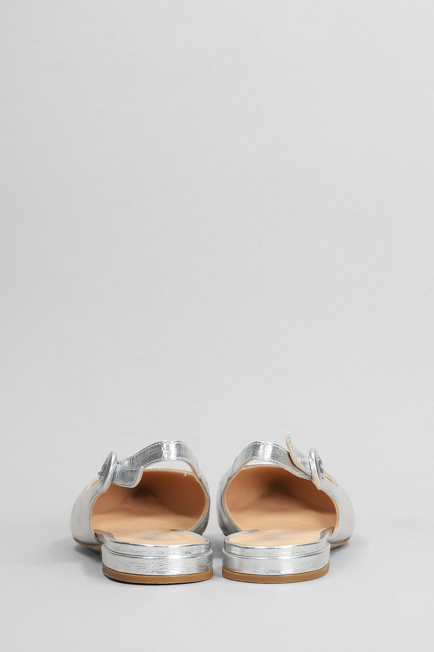 Julie Dee Ballet Flats In Silver Leather In Silver
