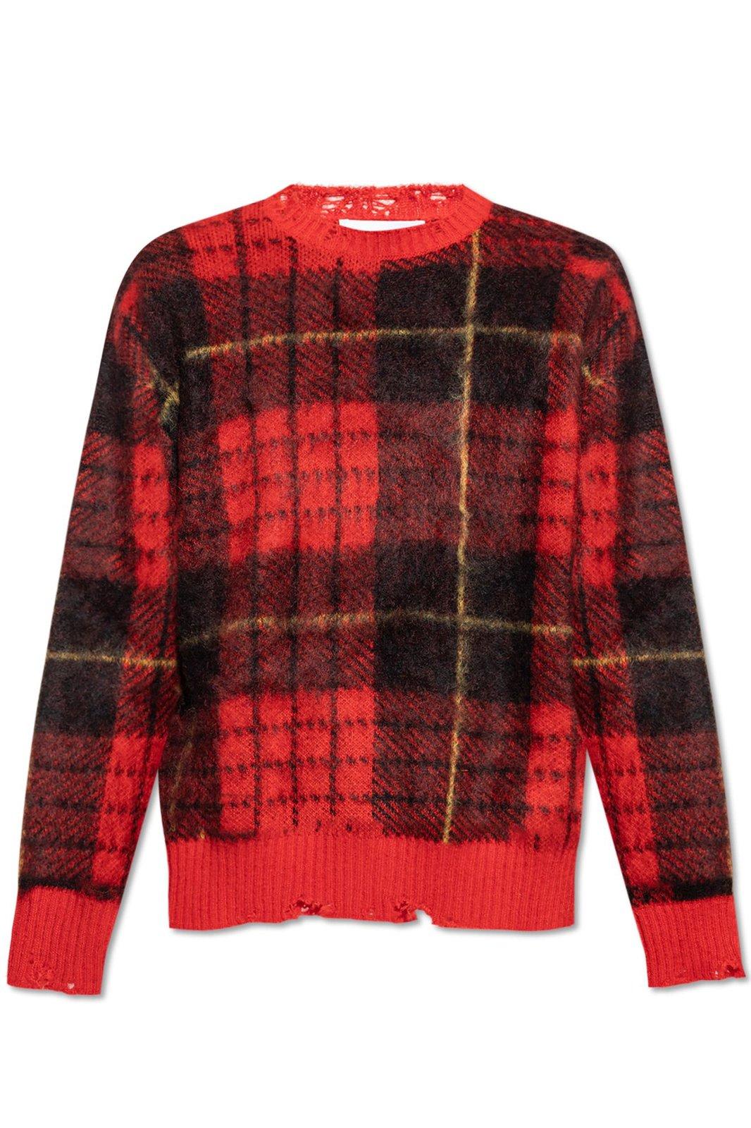 Shop Alexander Mcqueen Check Pattern Distressed Jumper In Red