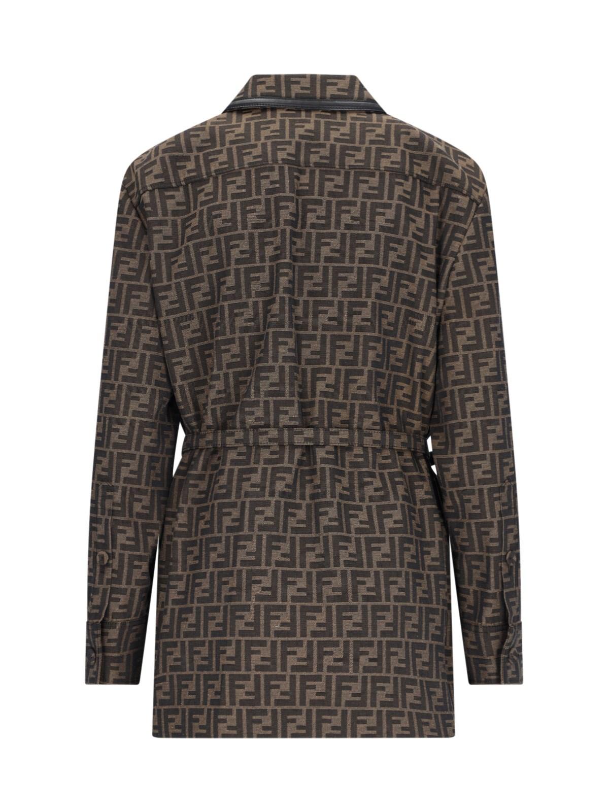 Shop Fendi Belt Detail Jacket In Brown