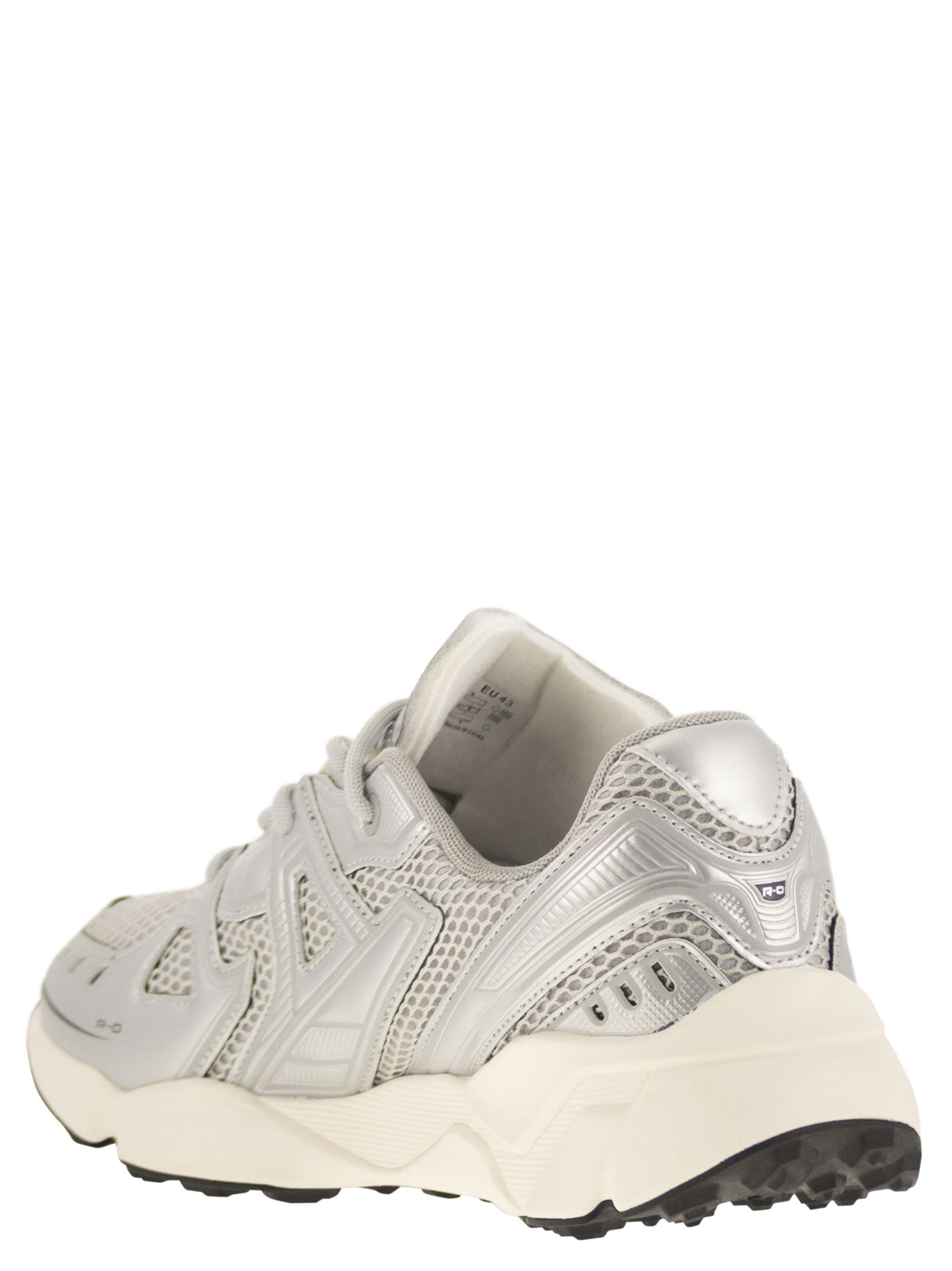 Run Of Leather And Fabric Trainers In Silver
