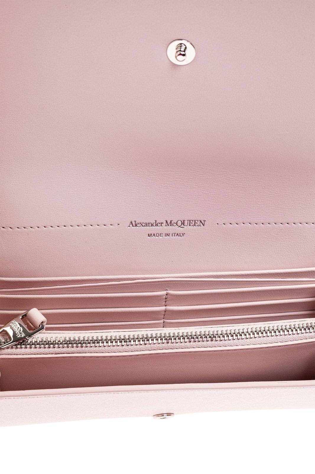 Shop Alexander Mcqueen Skull Plaque Chain-linked Wallet In Pink