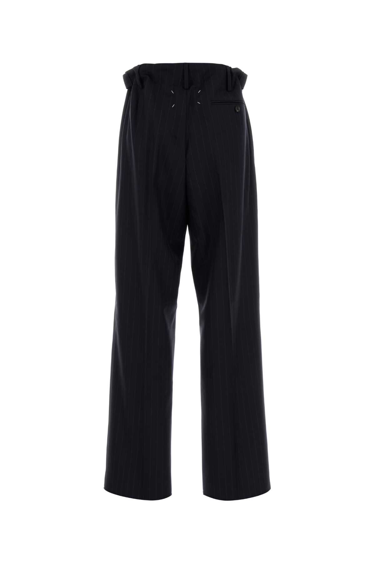 Maison Margiela Wide Leg Pinstripe Wool Trousers In Blue